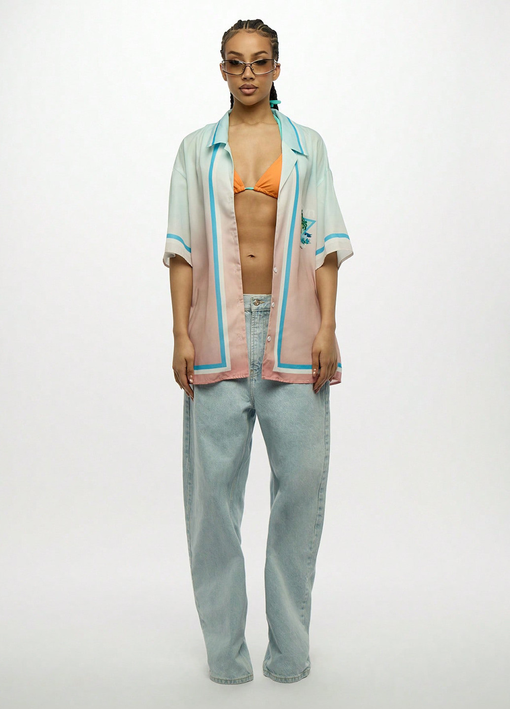 Цветная пляжный, кэжуал рубашка с рисунком SHEIN