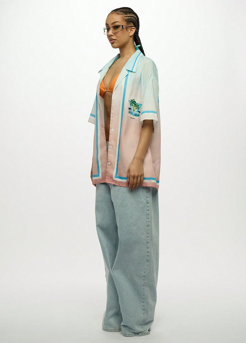 Цветная пляжный, кэжуал рубашка с рисунком SHEIN