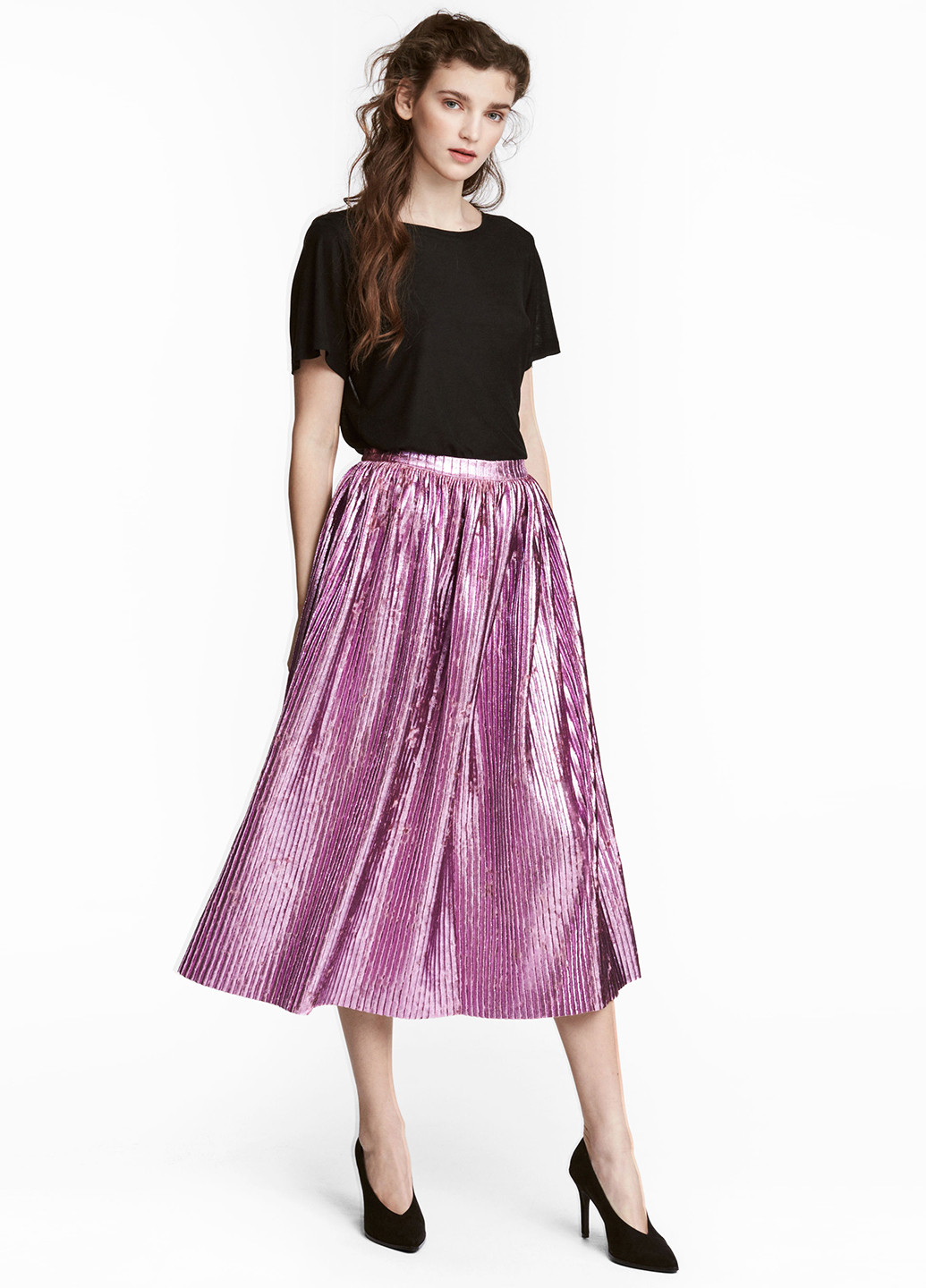 Пурпурная кэжуал однотонная юбка H&M а-силуэта (трапеция)