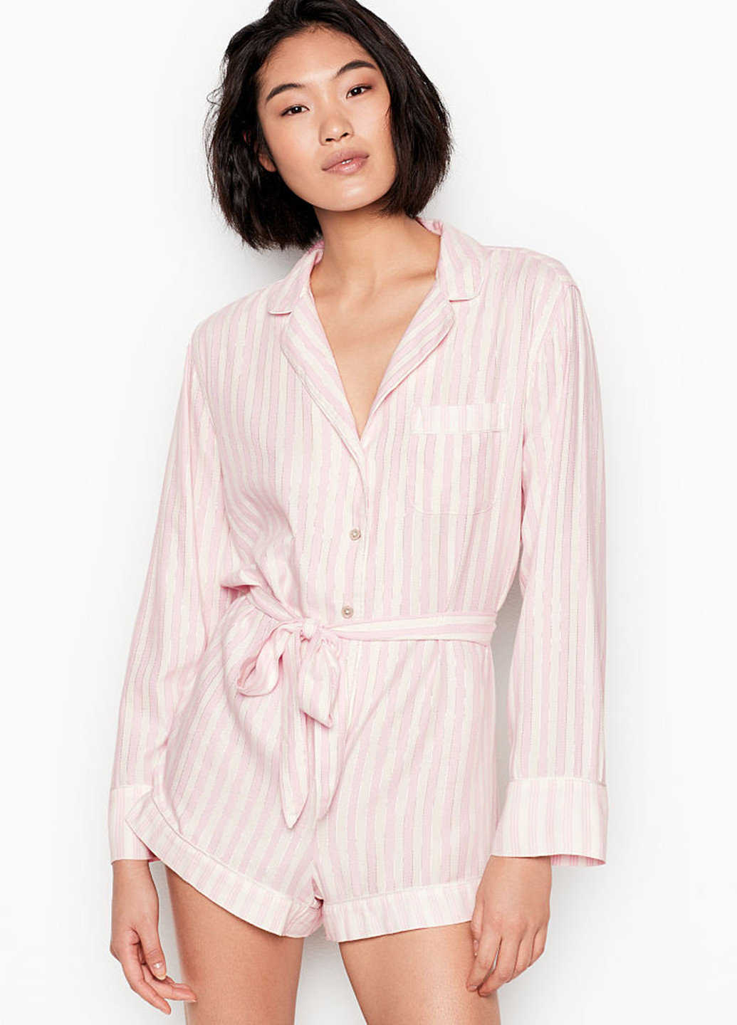 Комбінезон Victoria's Secret комбінезон-шорти смужка світло-рожевий домашній бавовна, фланель
