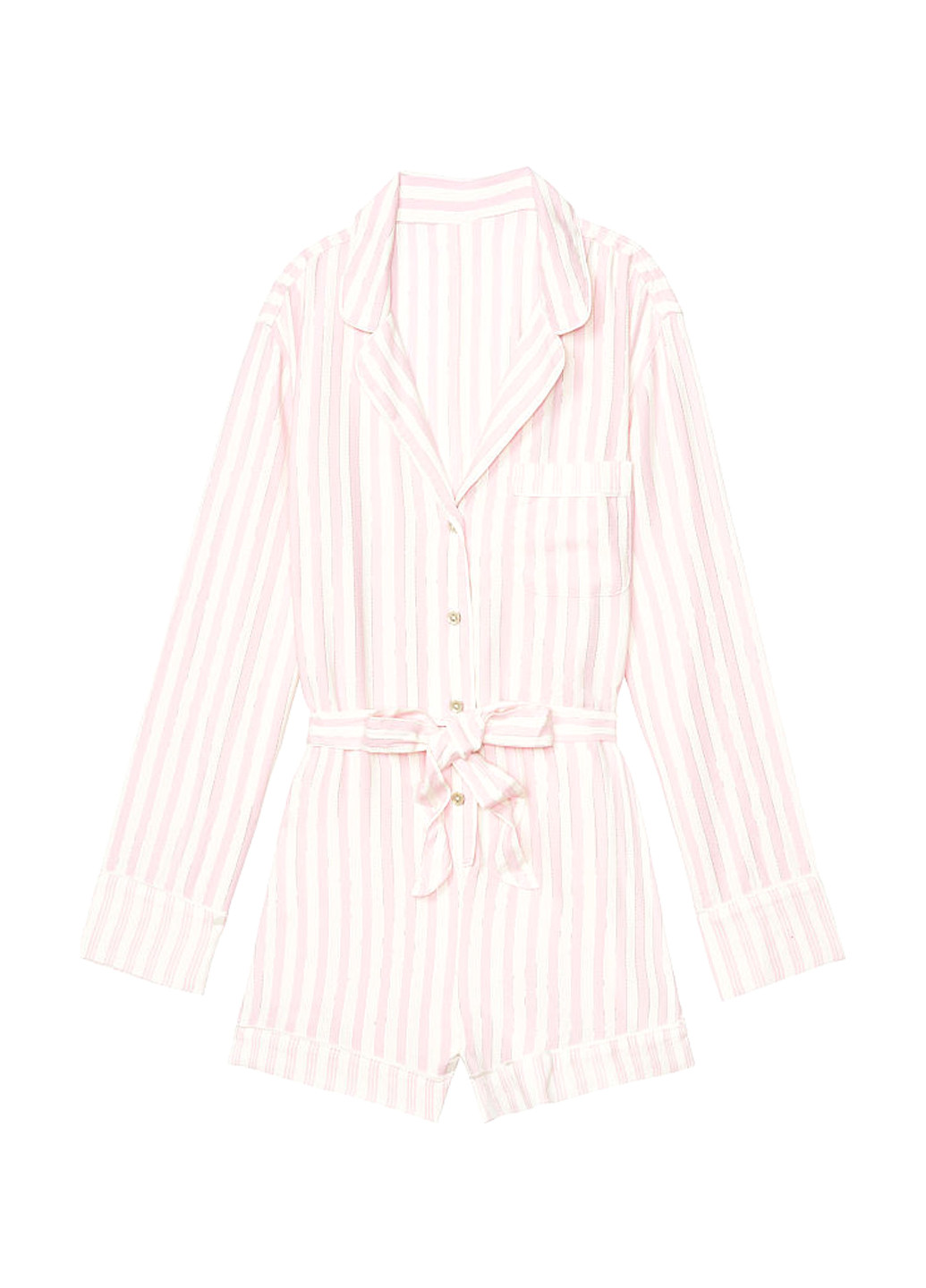 Комбинезон Victoria's Secret комбинезон-шорты полоска светло-розовый домашний хлопок, фланель
