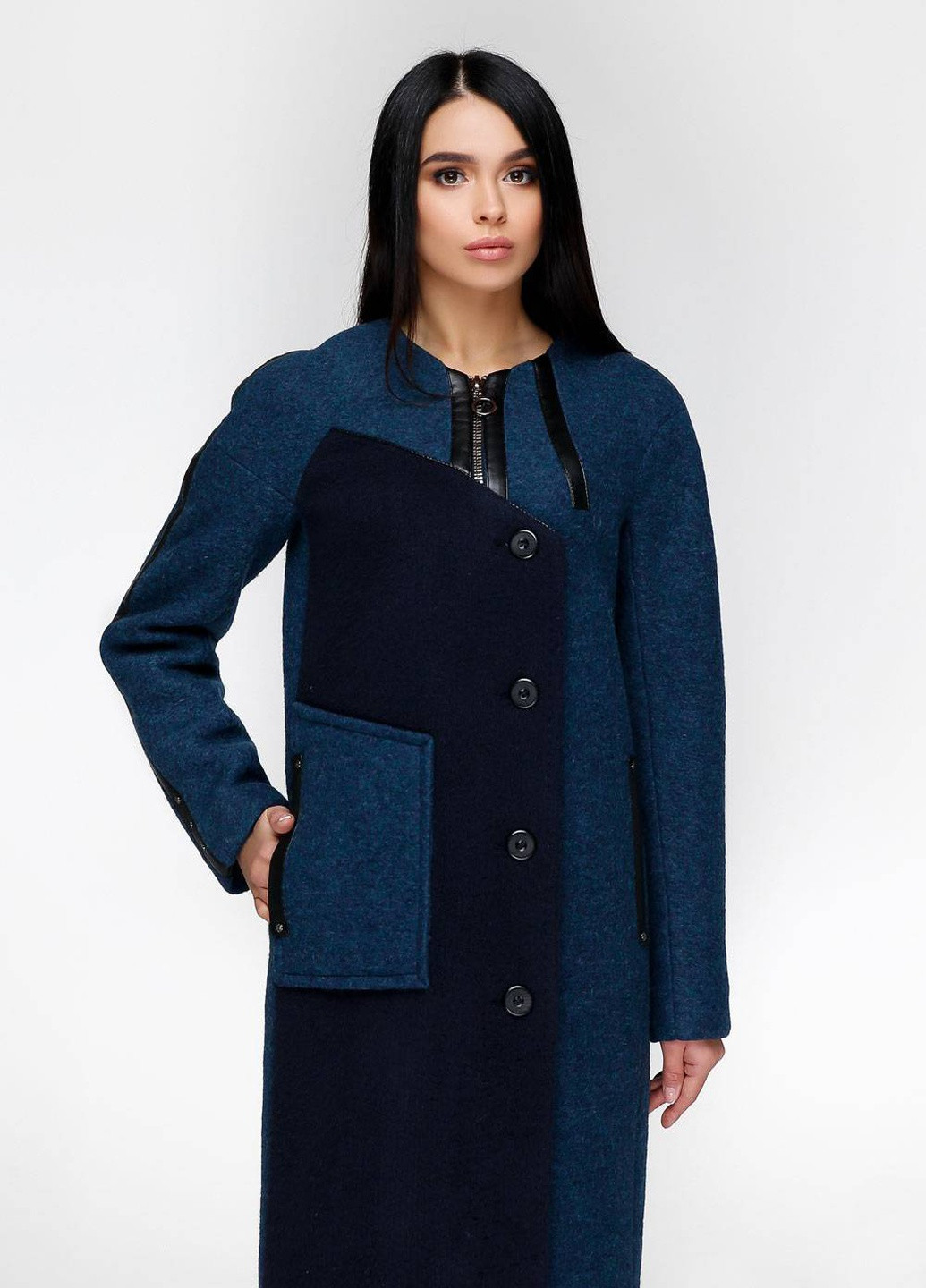 Темно-голубое демисезонное Пальто демисезонное В-1154 Cost Тон 108 Favoritti