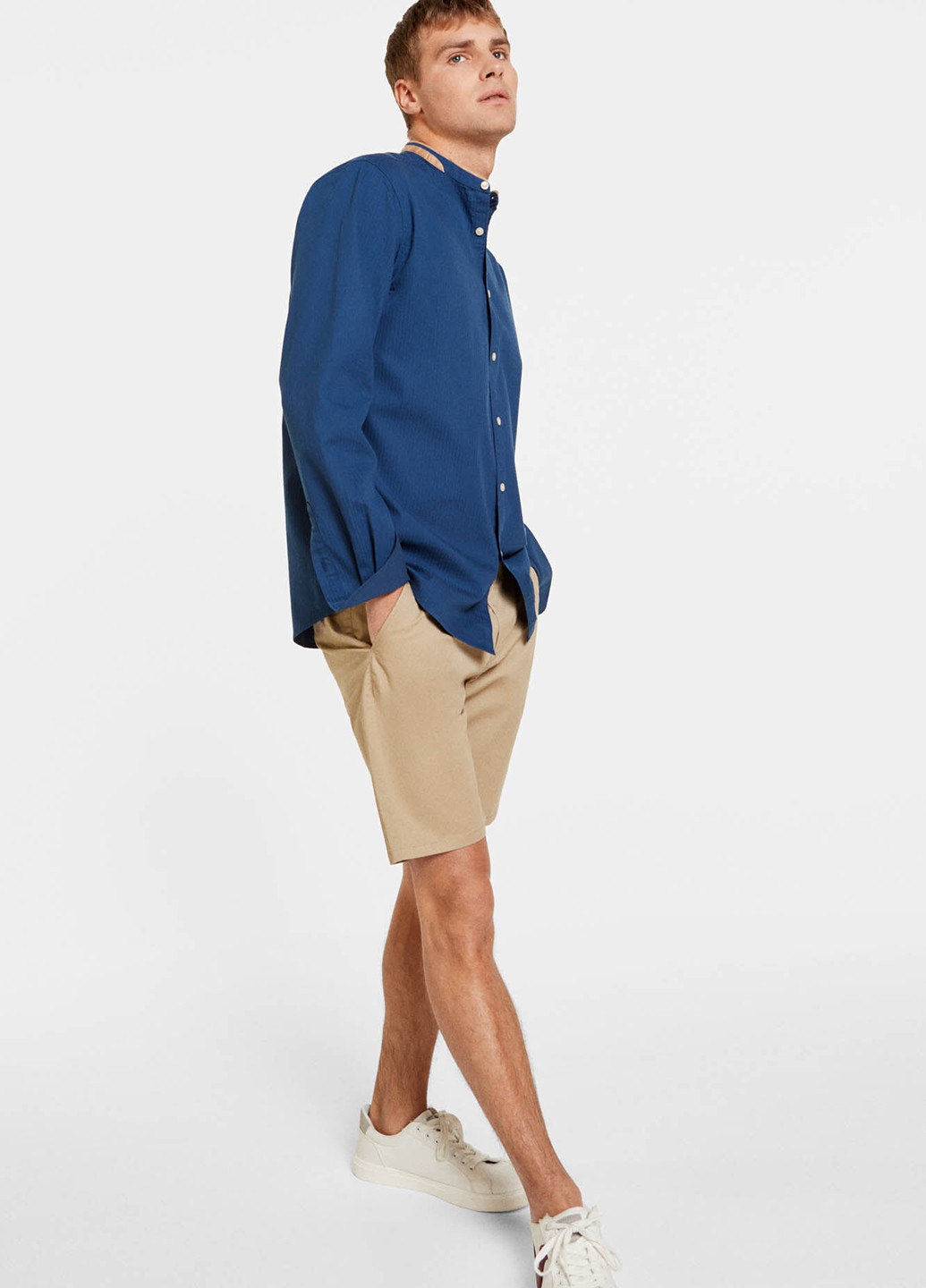 Синяя кэжуал рубашка однотонная Springfield