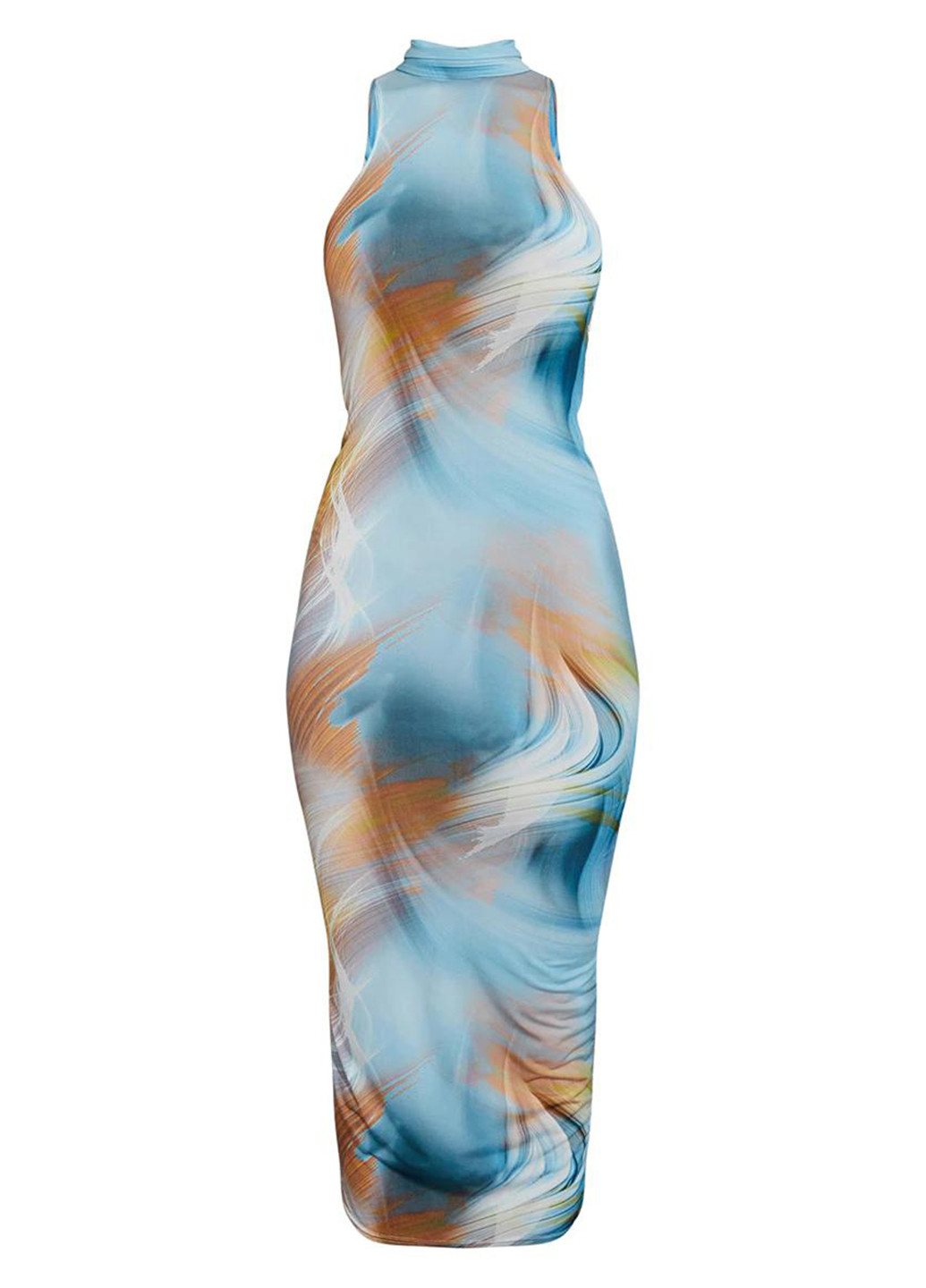 Голубое кэжуал платье с открытой спиной PrettyLittleThing с абстрактным узором