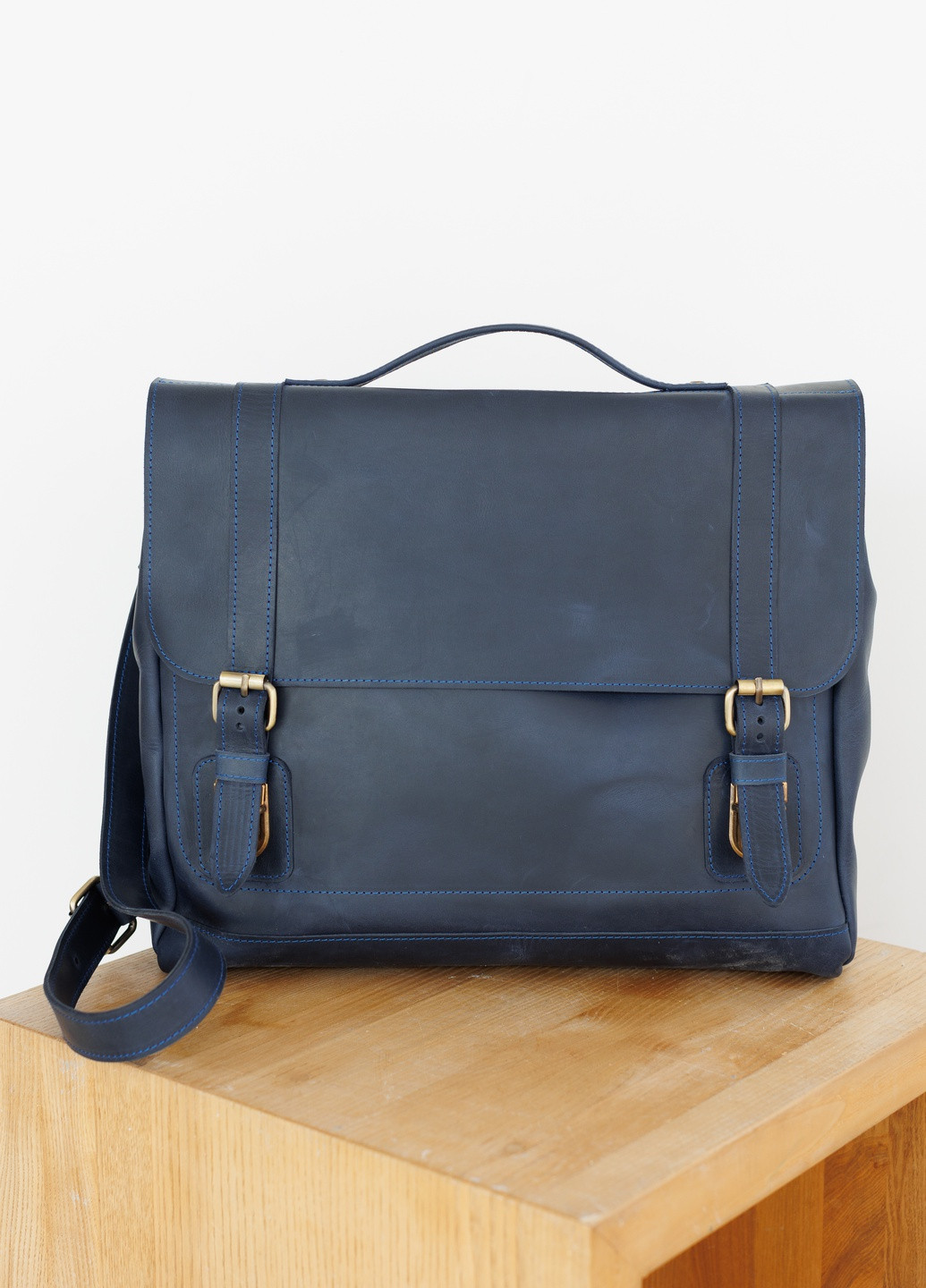 Мужская сумка для документов или ноутбука ручной работы из натуральной винтажной кожи синего цвета Boorbon (253449136)
