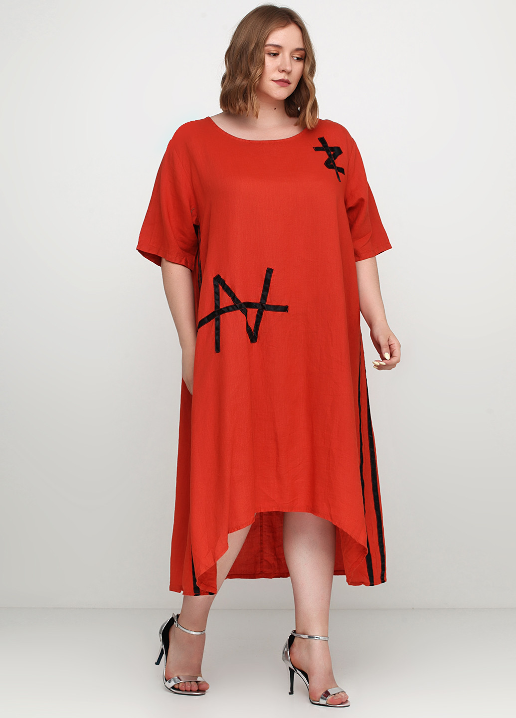 Терракотовое кэжуал платье F 4 с абстрактным узором