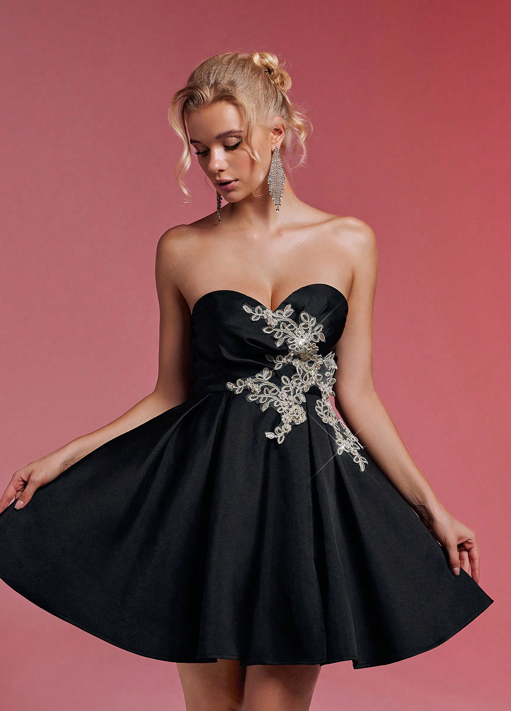 Чорна вечірня, коктейльна сукня з спідницею-сонце, з відкритими плечима SHEIN однотонна