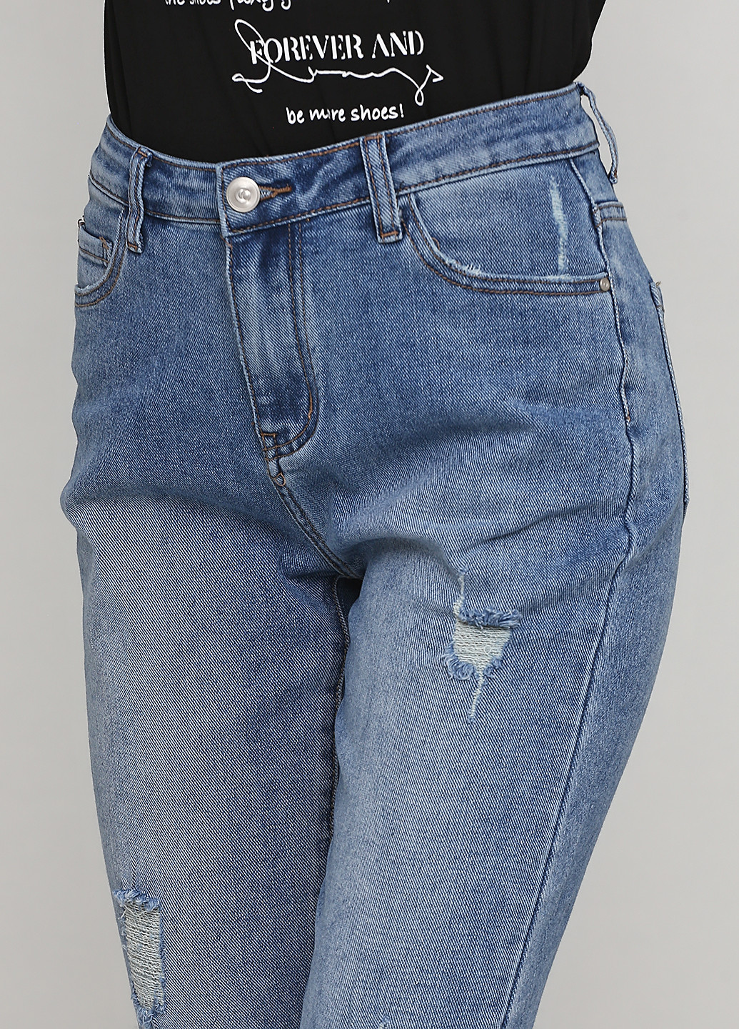Джинси VICBEE завужені однотонні блакитні джинсові бавовна