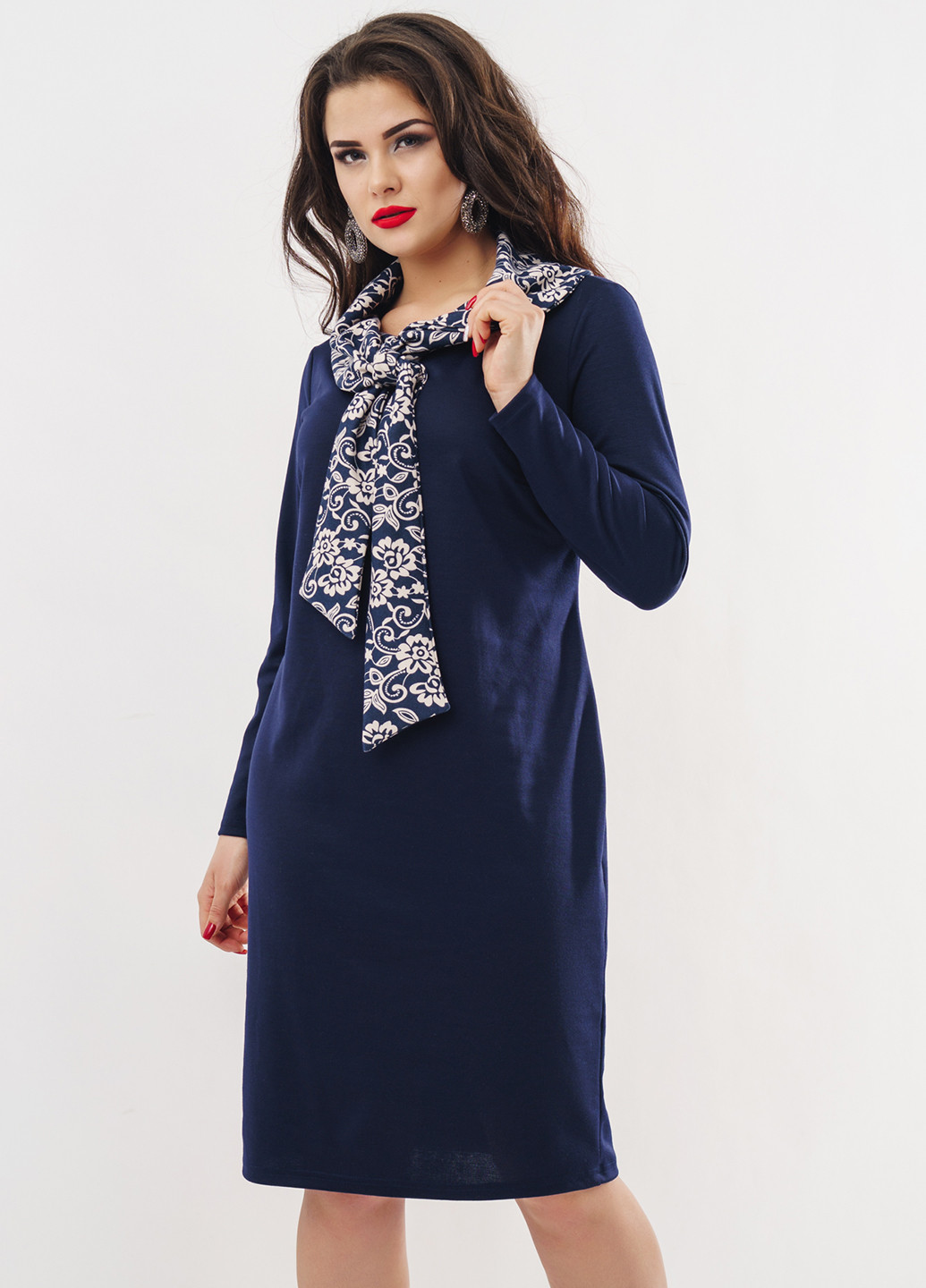 Синее деловое платье New Style с цветочным принтом
