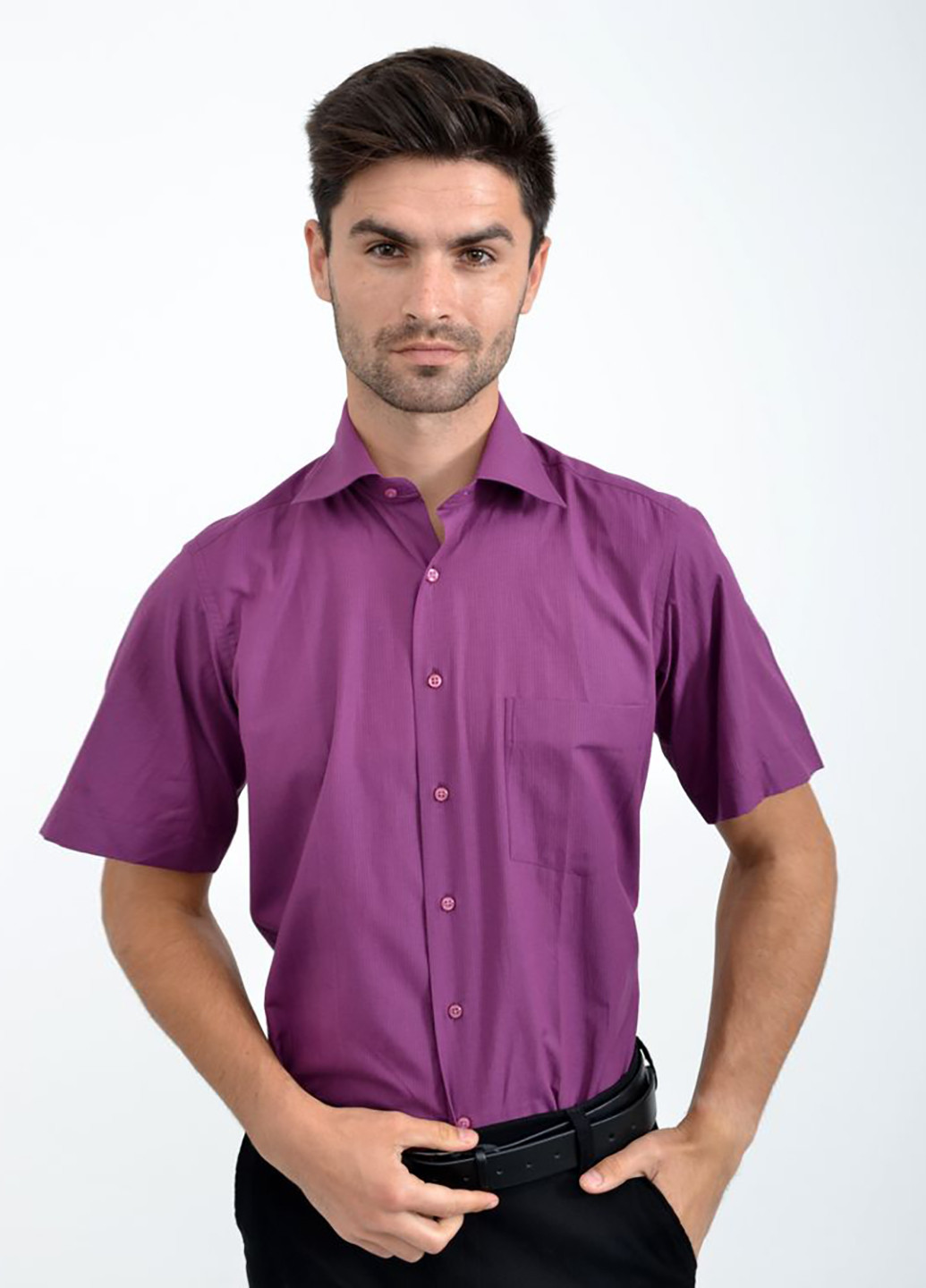 Сиреневая кэжуал рубашка однотонная Ager с коротким рукавом