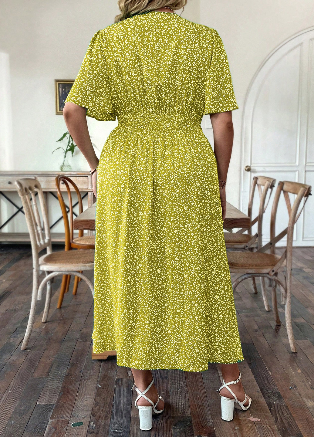 Лайм кэжуал платье в стиле ампир SHEIN с цветочным принтом