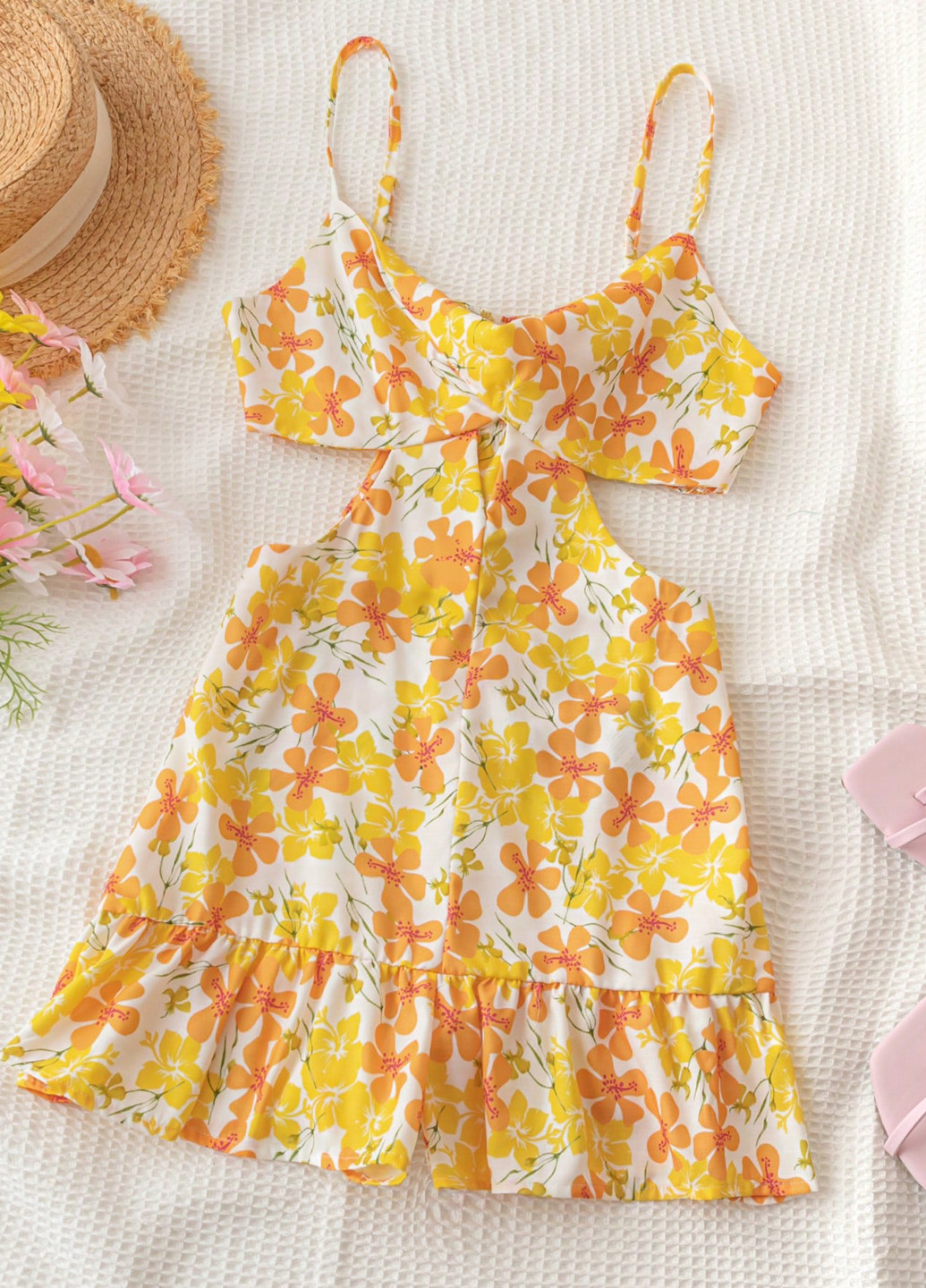 Комбинезон SHEIN комбинезон-шорты цветочный комбинированный кэжуал полиэстер