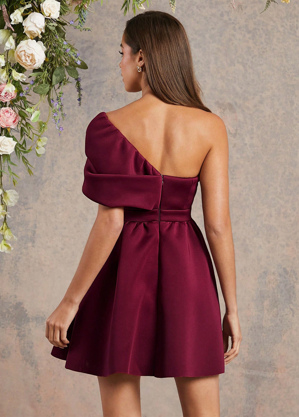 Бордова кежуал, коктейльна сукня бебі долл, з відкритою спиною SHEIN однотонна