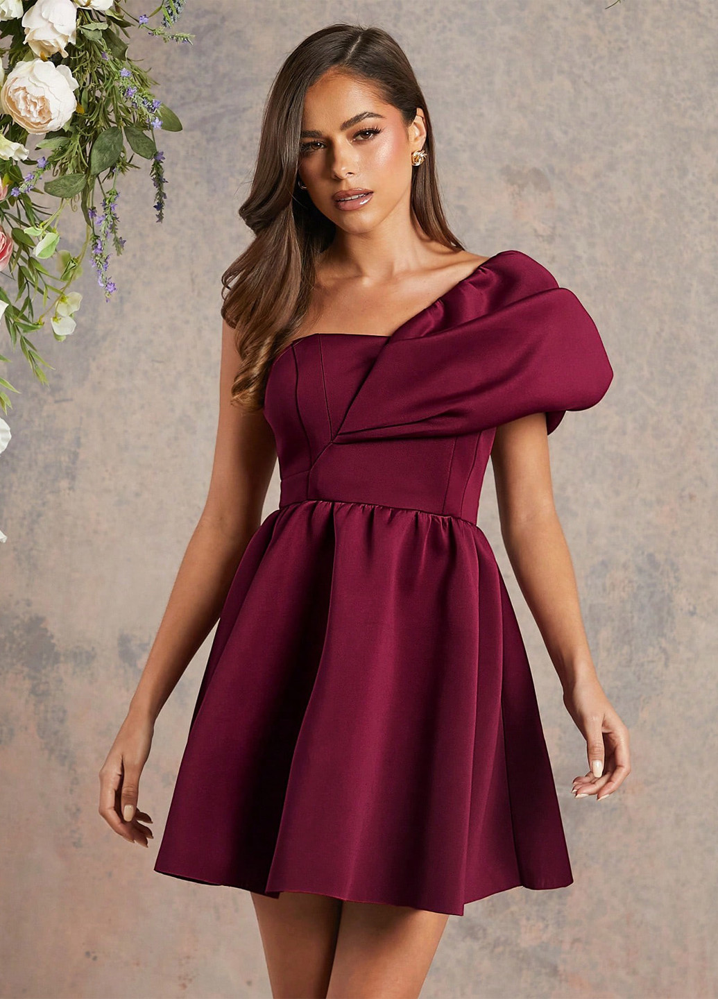 Бордова кежуал, коктейльна сукня бебі долл, з відкритою спиною SHEIN однотонна