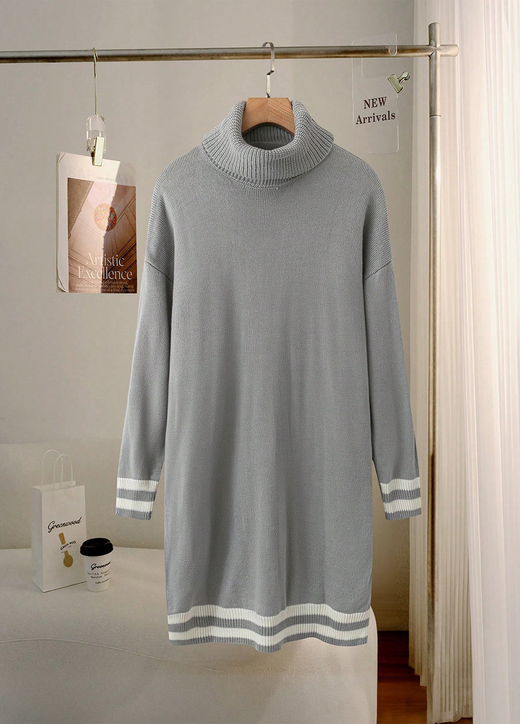 Серое кэжуал платье платье-свитер SHEIN однотонное