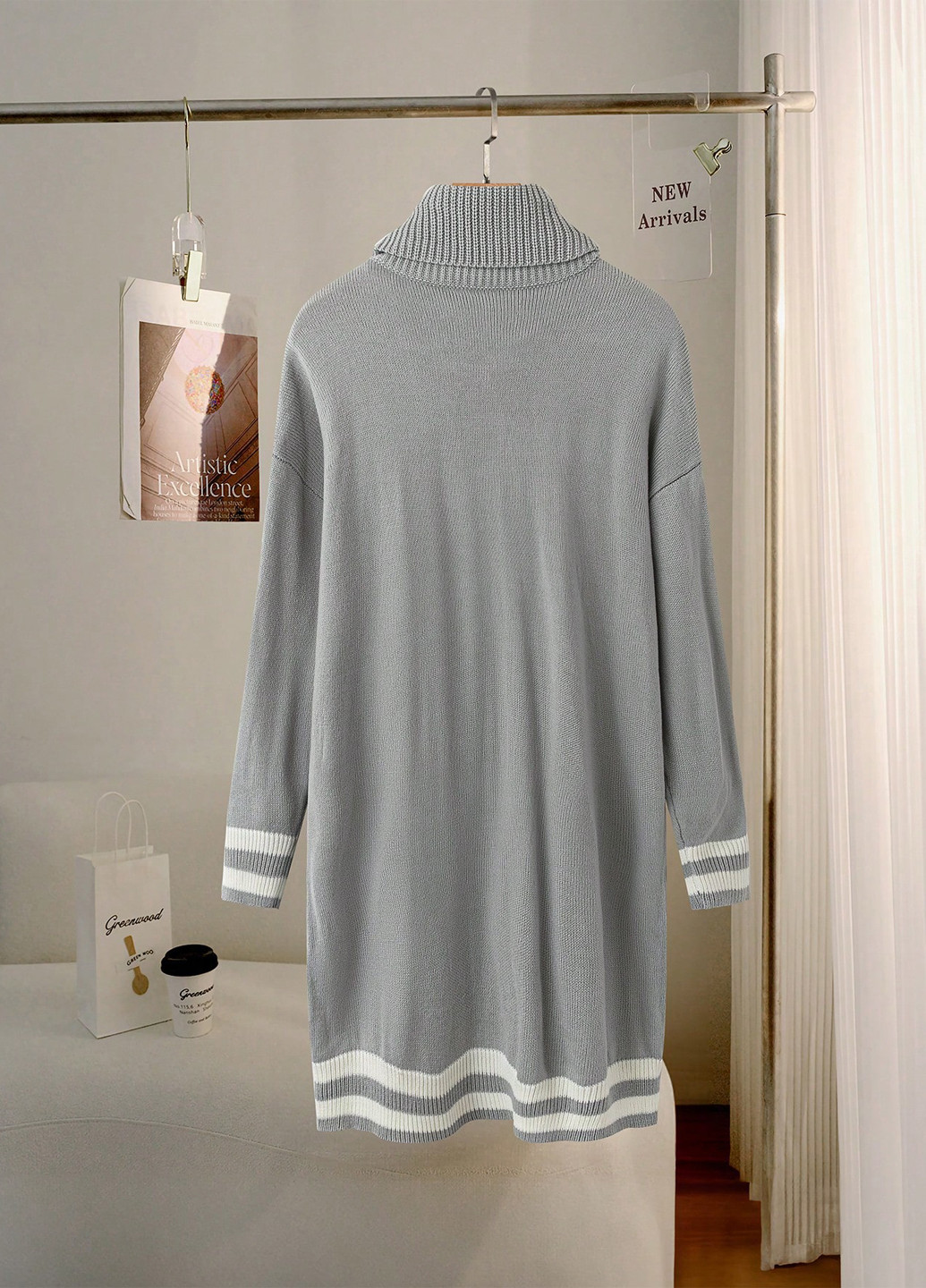 Серое кэжуал платье платье-свитер SHEIN однотонное