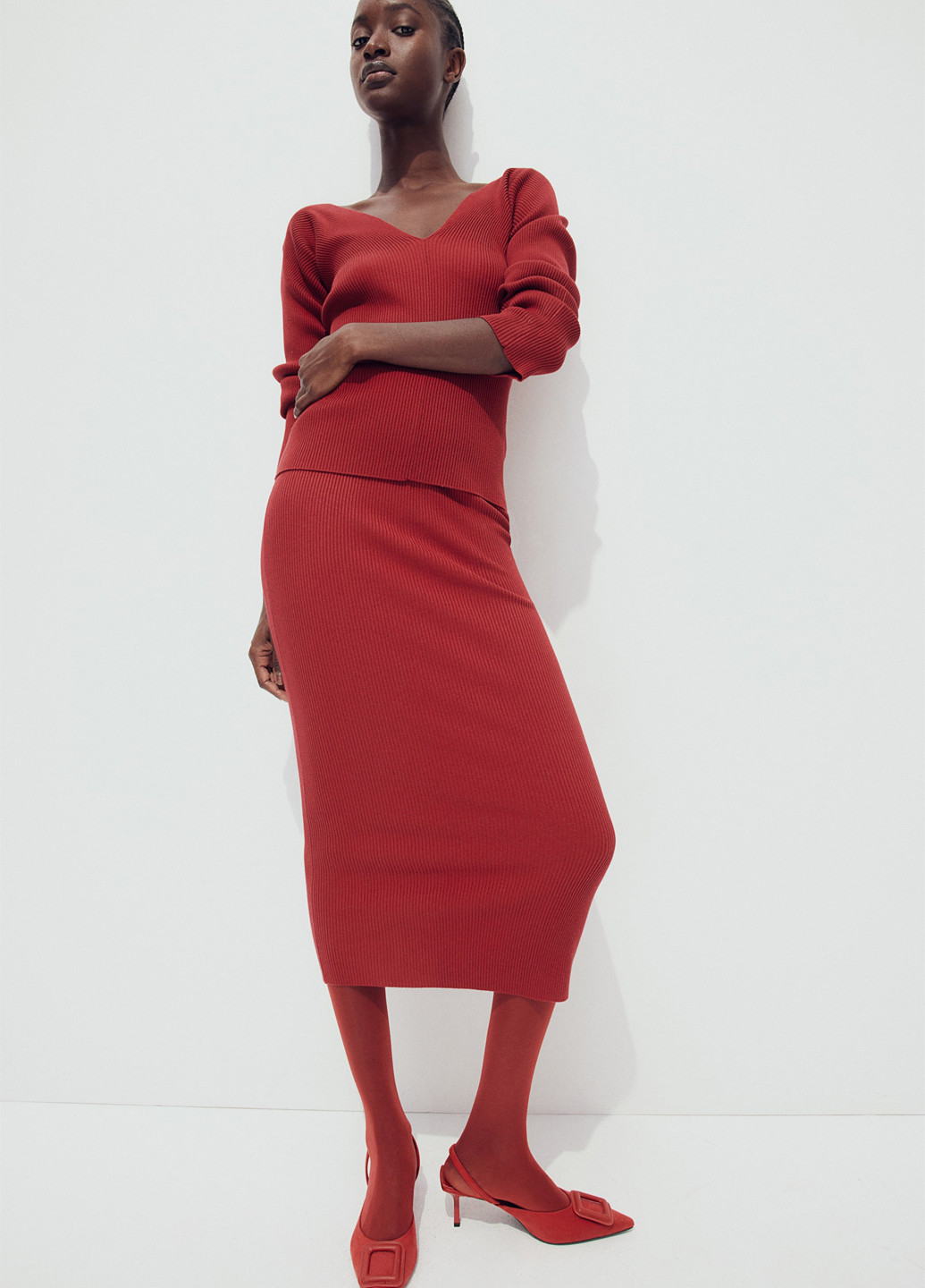 Красная кэжуал однотонная юбка H&M