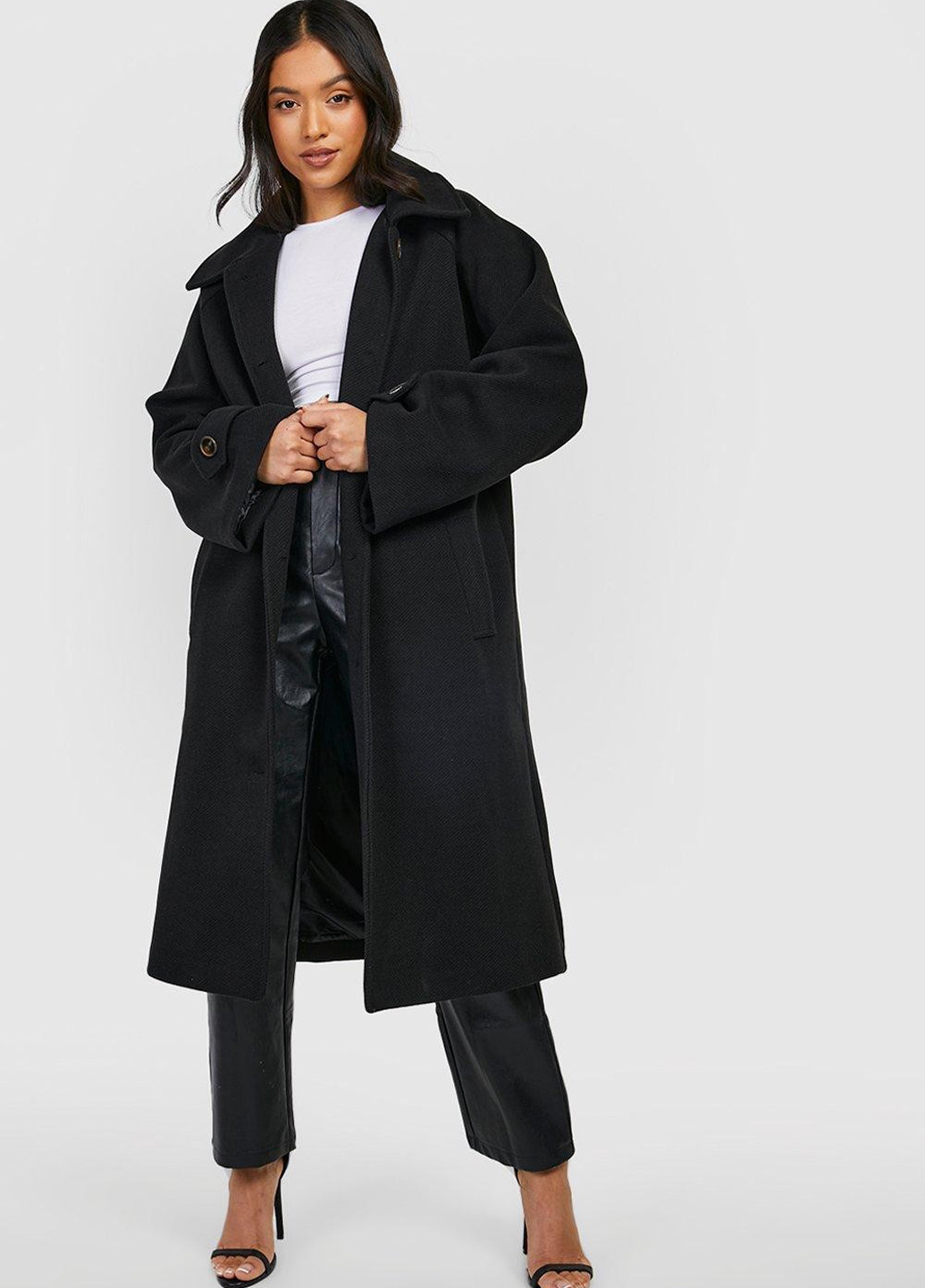 Чорне демісезонне Пальто однобортне Boohoo