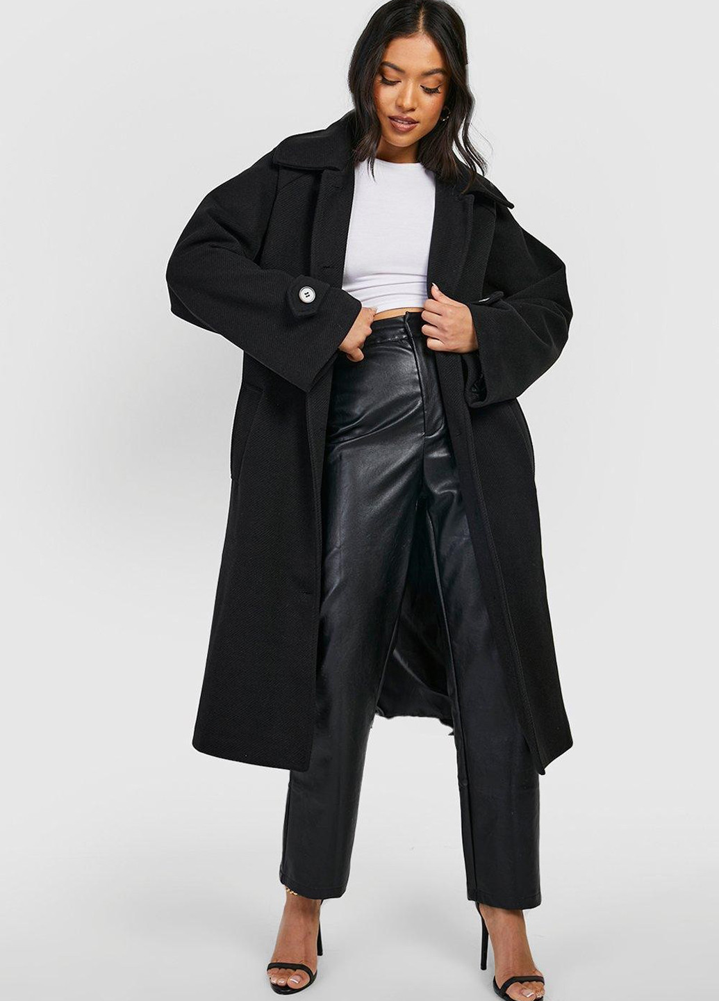 Чорне демісезонне Пальто однобортне Boohoo