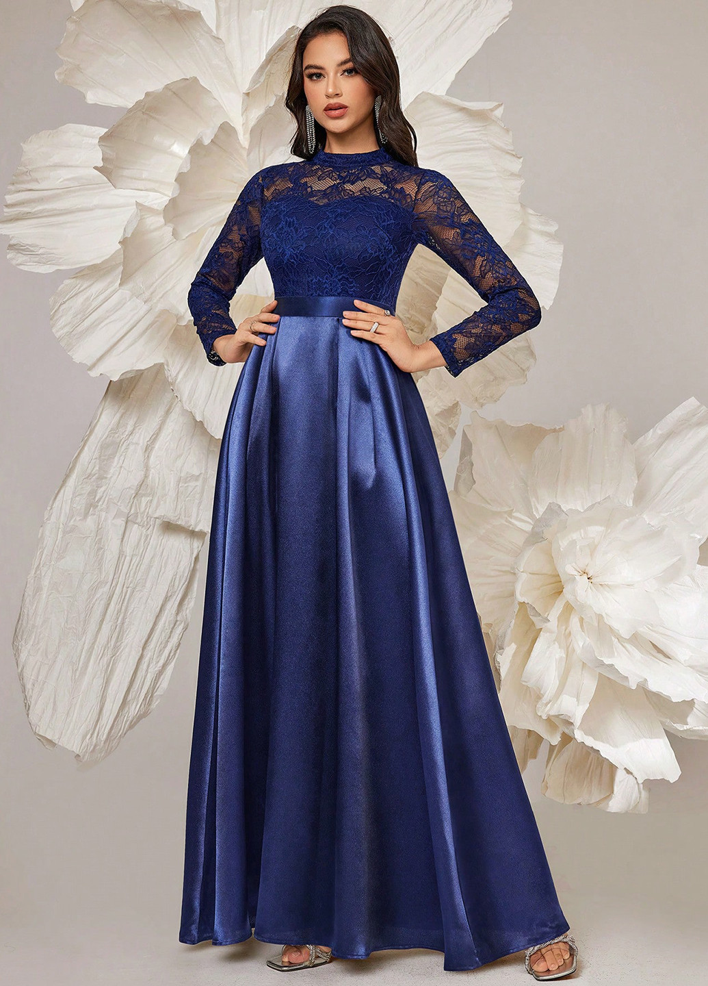 Темно-синя вечірня, святковий сукня кльош SHEIN однотонна