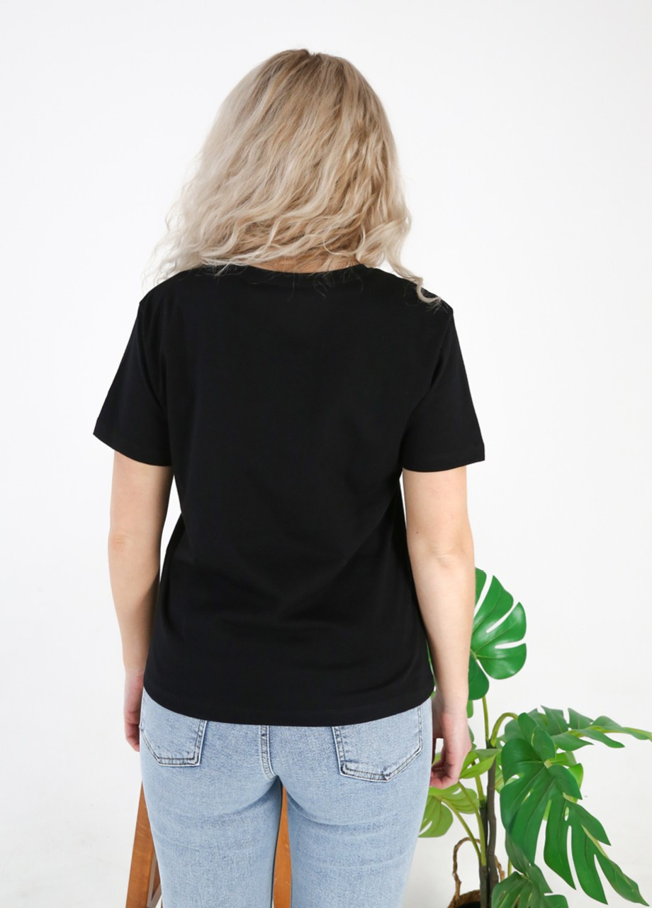 Черная всесезон футболка женская черная короткая с котом X-trap Прямая