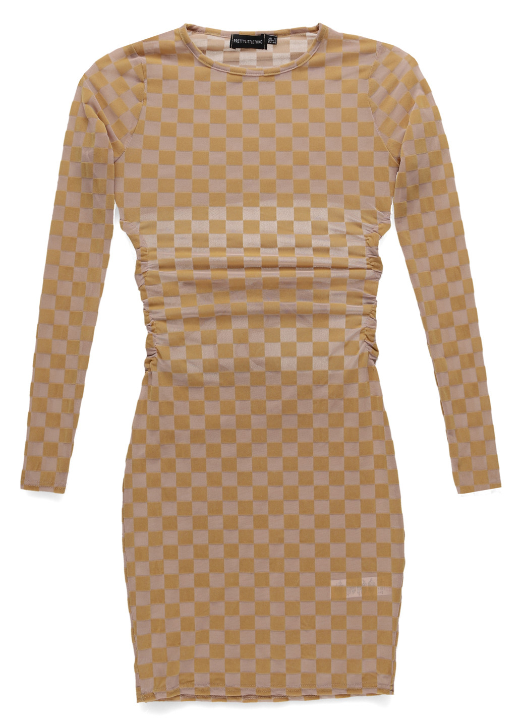 Бежева кежуал сукня з відкритою спиною PrettyLittleThing в клітинку