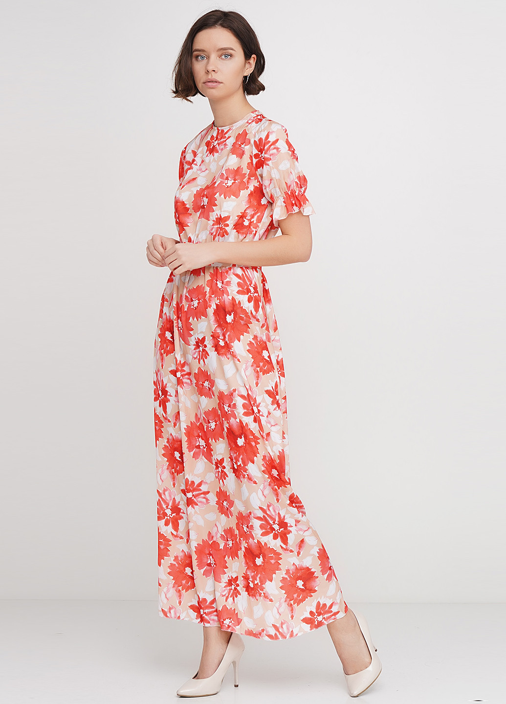 Бежевое кэжуал платье Y.TWO с цветочным принтом
