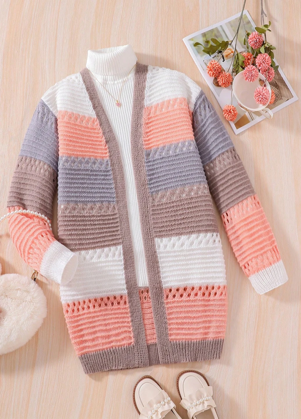 Разноцветный зимний кардиган SHEIN