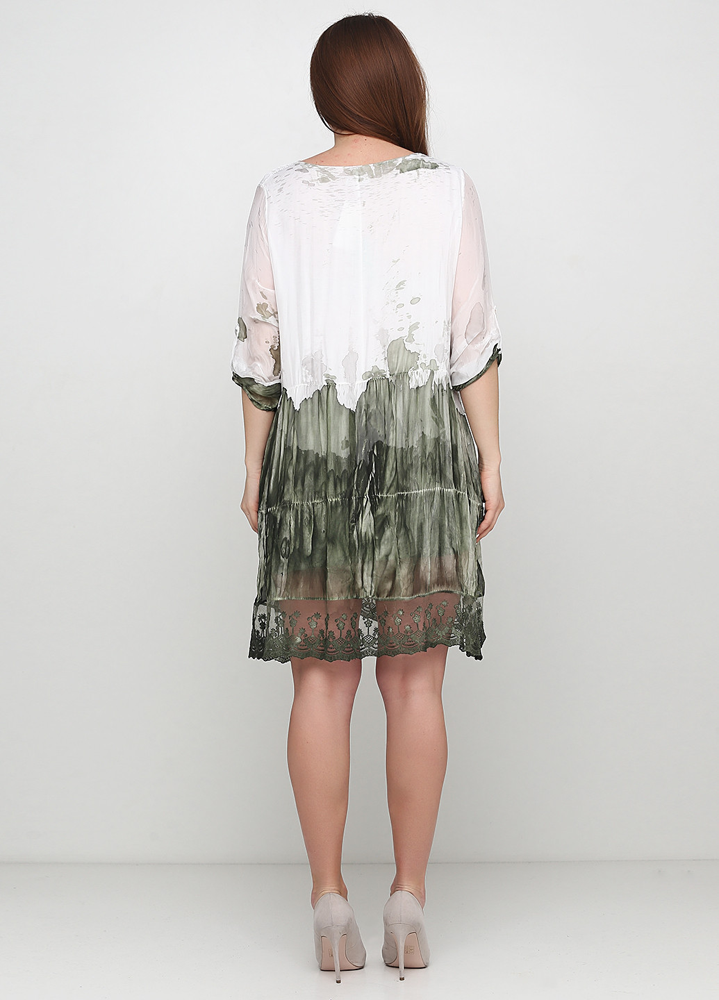 Оливкова (хакі) кежуал сукня кльош Made in Italy з абстрактним візерунком