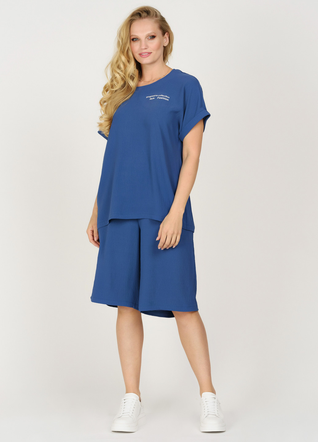 Костюм (блуза, шорти) Miledi з шортами напис синій кежуал бавовна