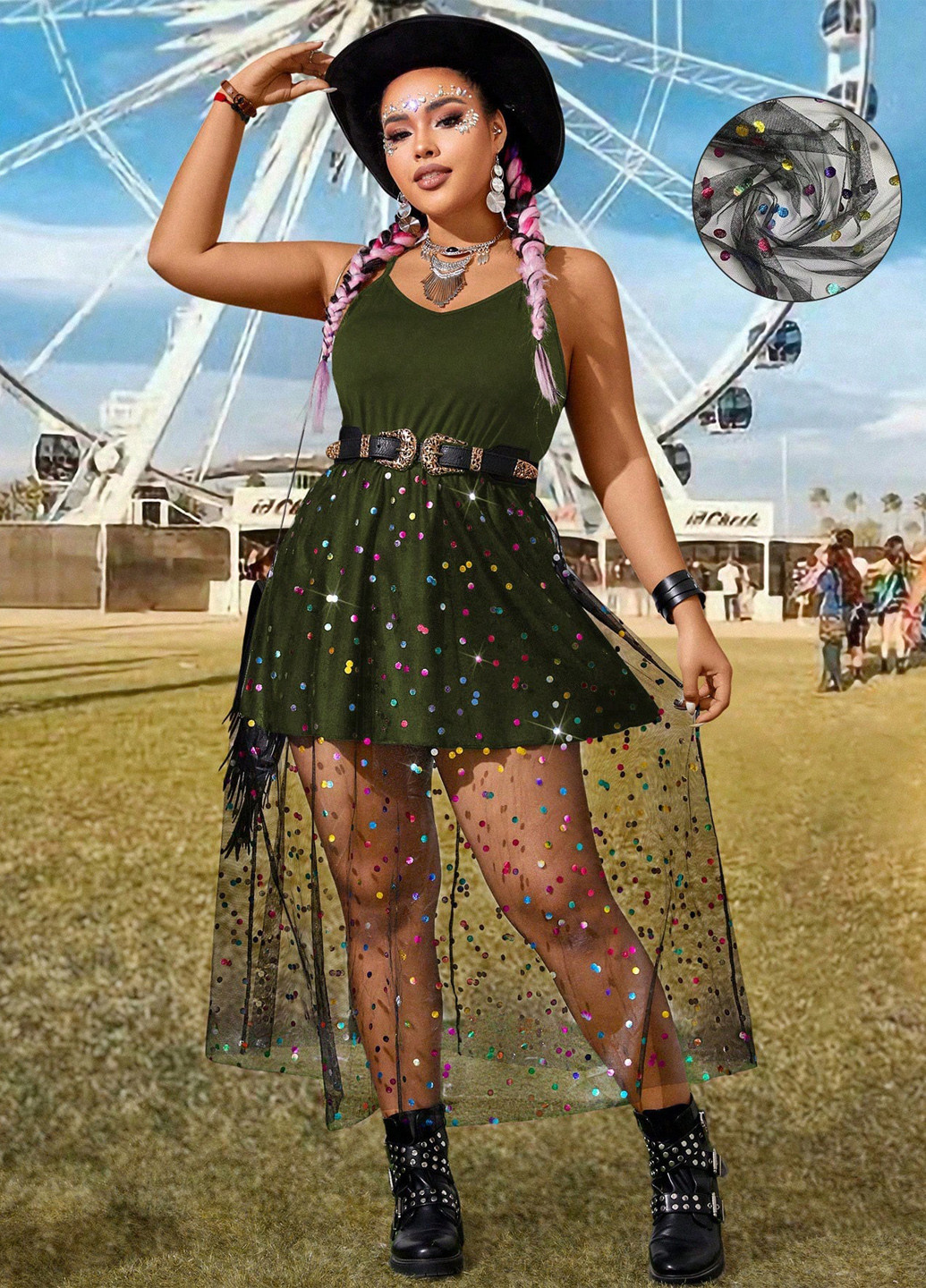 Зелена святковий, кежуал сукня а-силует, з відкритою спиною SHEIN в горошок