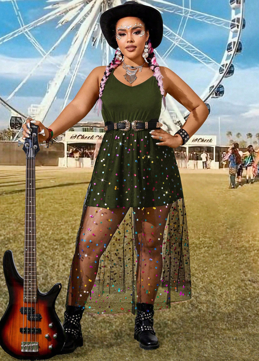 Зелена святковий, кежуал сукня а-силует, з відкритою спиною SHEIN в горошок