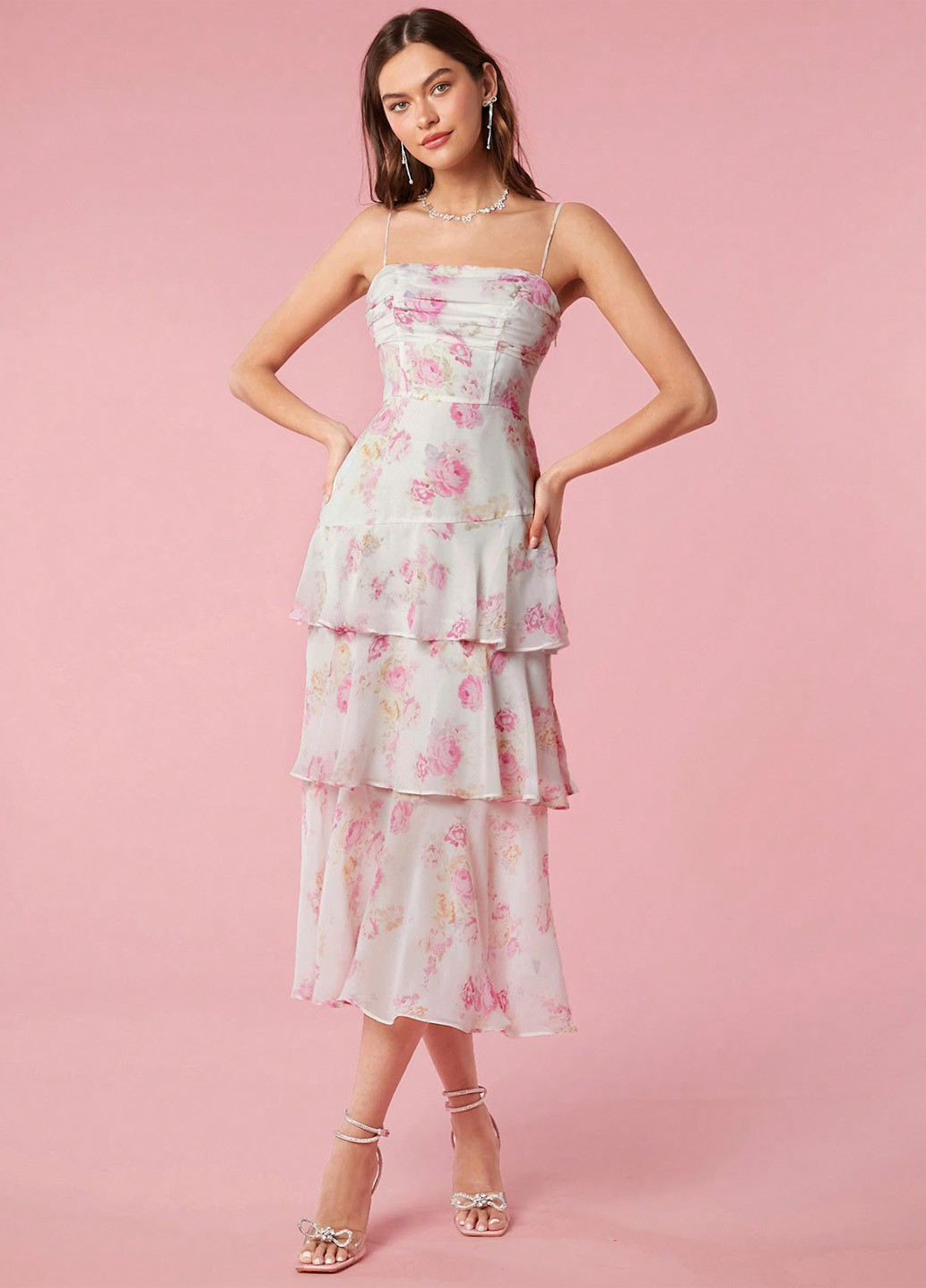 Белое кэжуал платье а-силуэт SHEIN с цветочным принтом