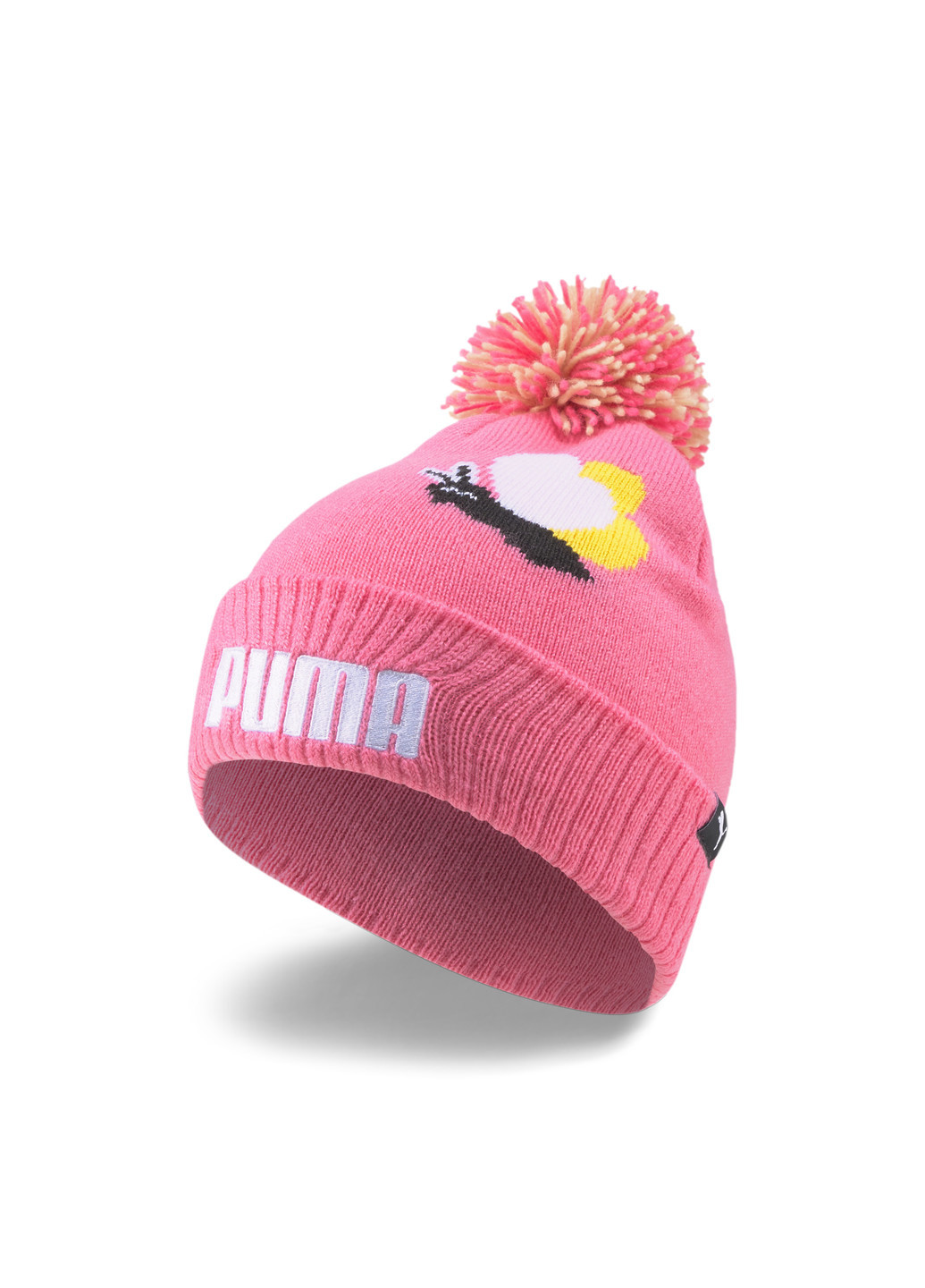 Детская шапка Small World Pom-Pom Beanie Youth Puma однотонная розовая спортивная полиамид, акрил