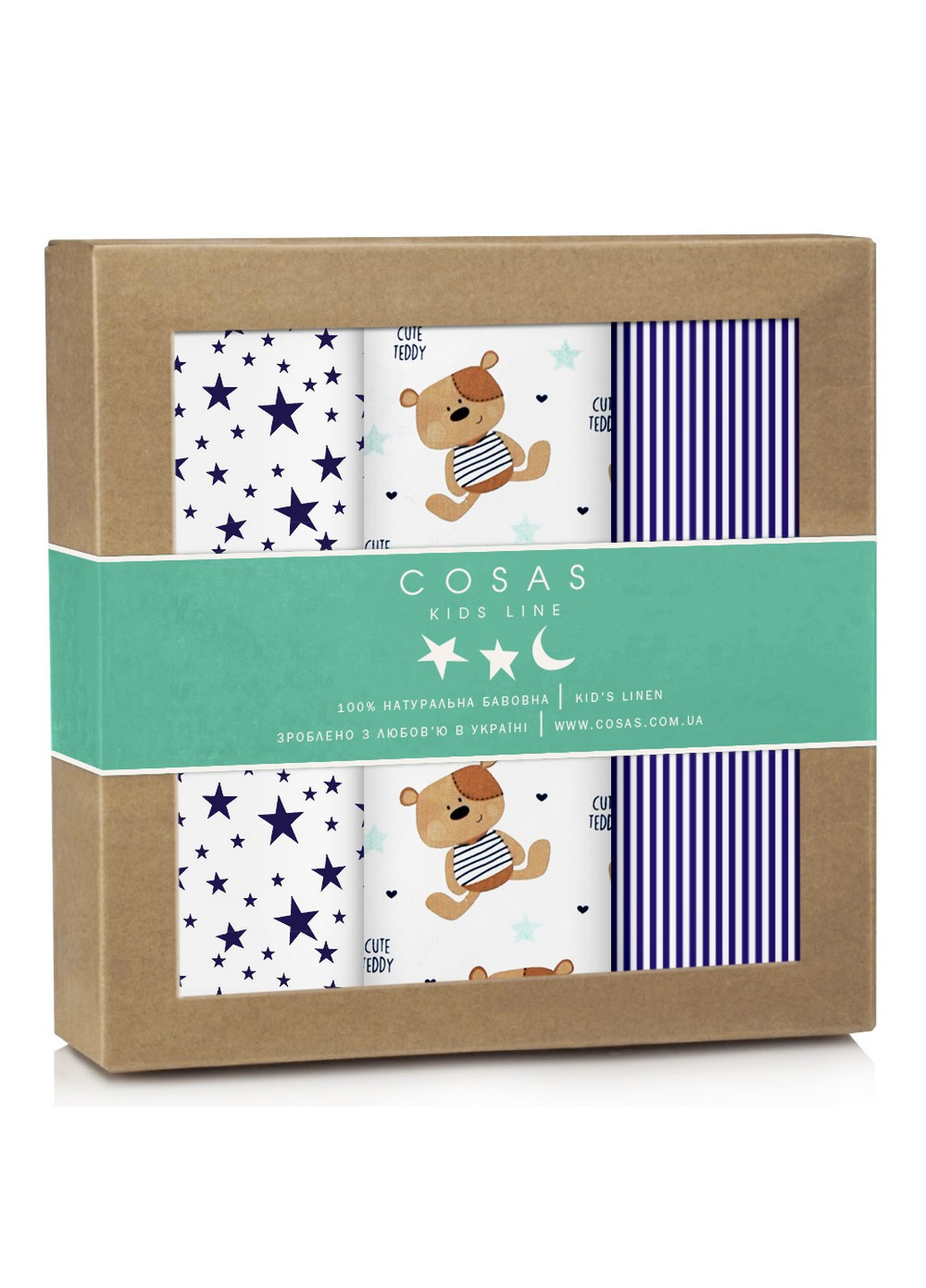 Набір пелюшок бязь BEAR LINE STARS (3 шт) Cosas (250498761)