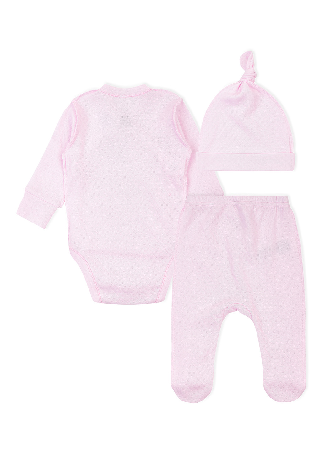 Рожевий демісезонний комплект (шапка, боді, повзунки) KRAKO