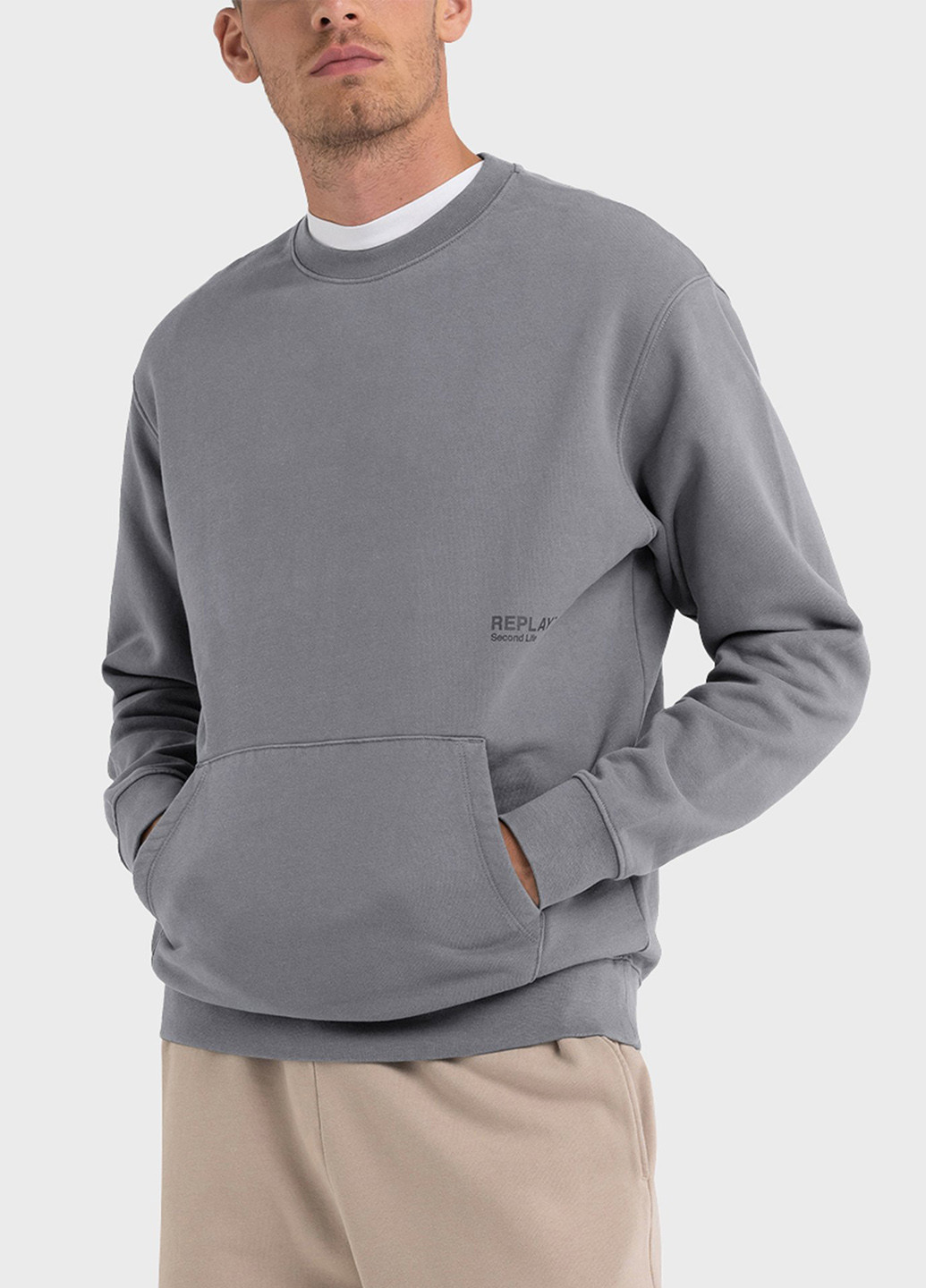 Сірий світшот Replay логотип без декору (314984495)