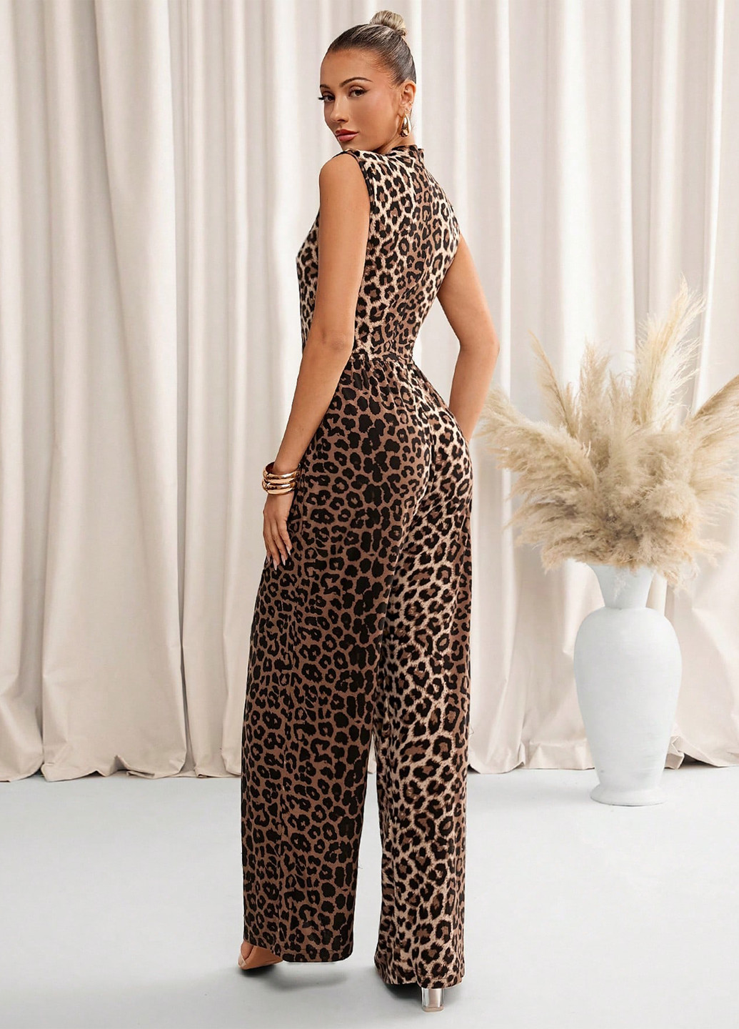 Комбінезон SHEIN комбінезон-брюки леопардовий коричневий кежуал поліестер