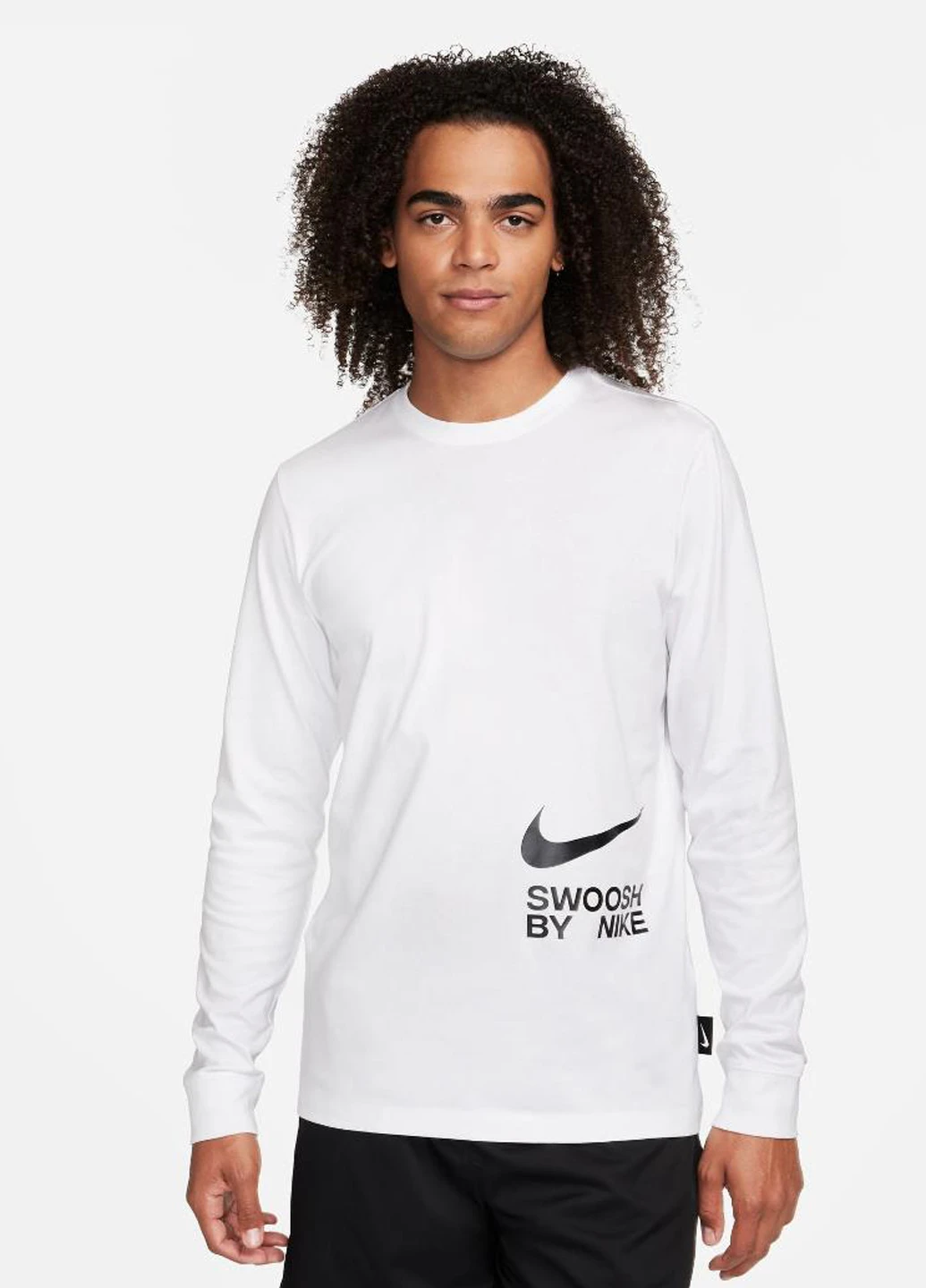 Лонгслів FJ1119-100 Nike BIG SWOOSH LONG SLEEVE напис білий спортивні бавовна, трикотаж