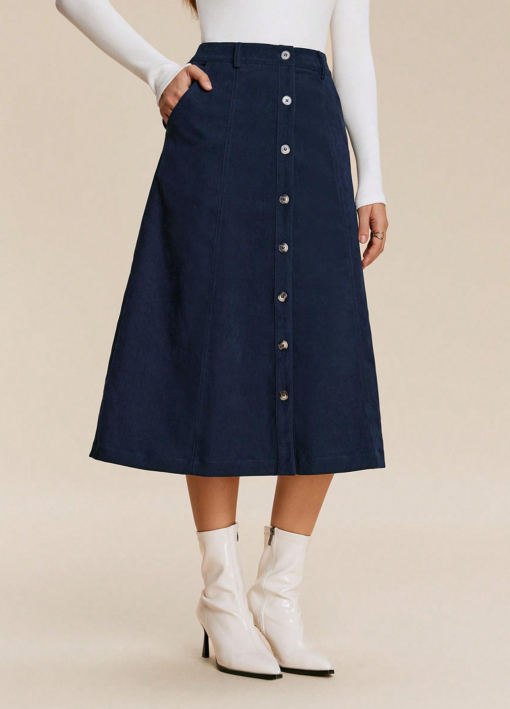 Темно-синяя кэжуал однотонная юбка SHEIN