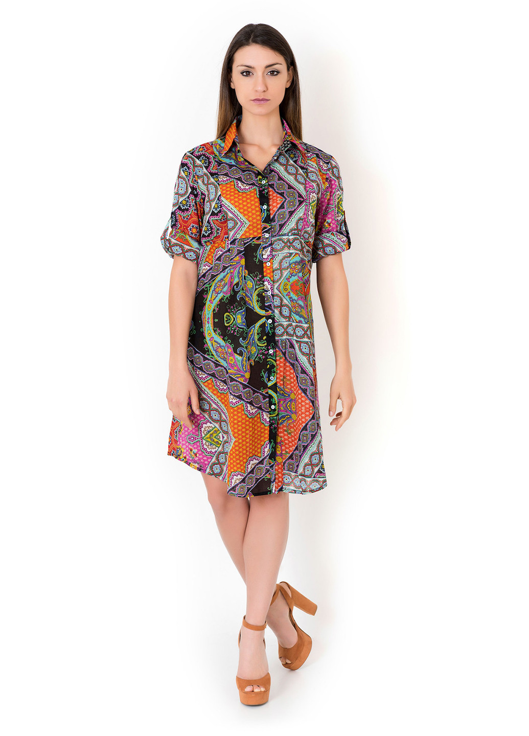 Комбинированное пляжное платье рубашка Iconique с орнаментом