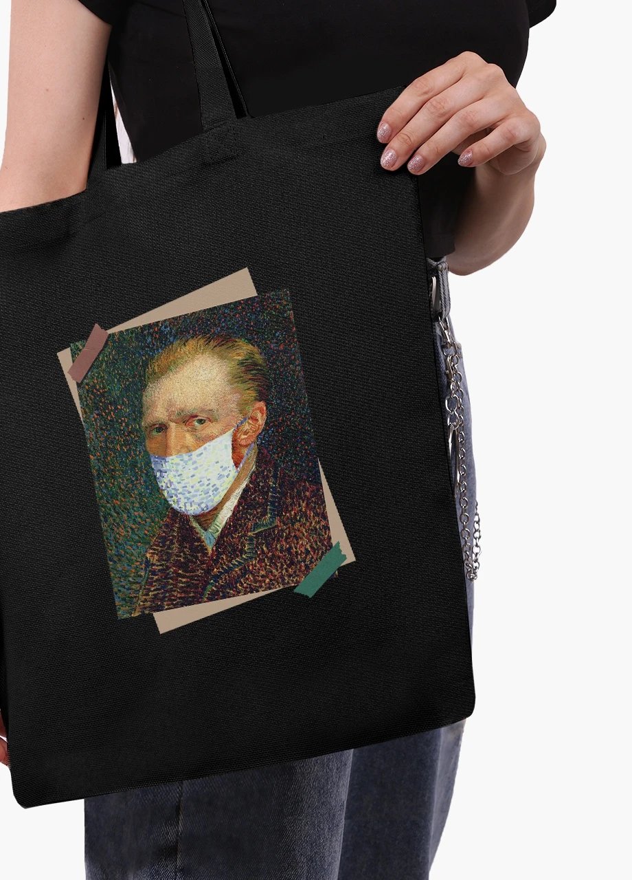 Еко сумка шоппер чорна Вінсент Ван Гог Карантин (Vincent Van Gogh Quarantine) на блискавці (9227-1415-BKZ) MobiPrint (236265705)