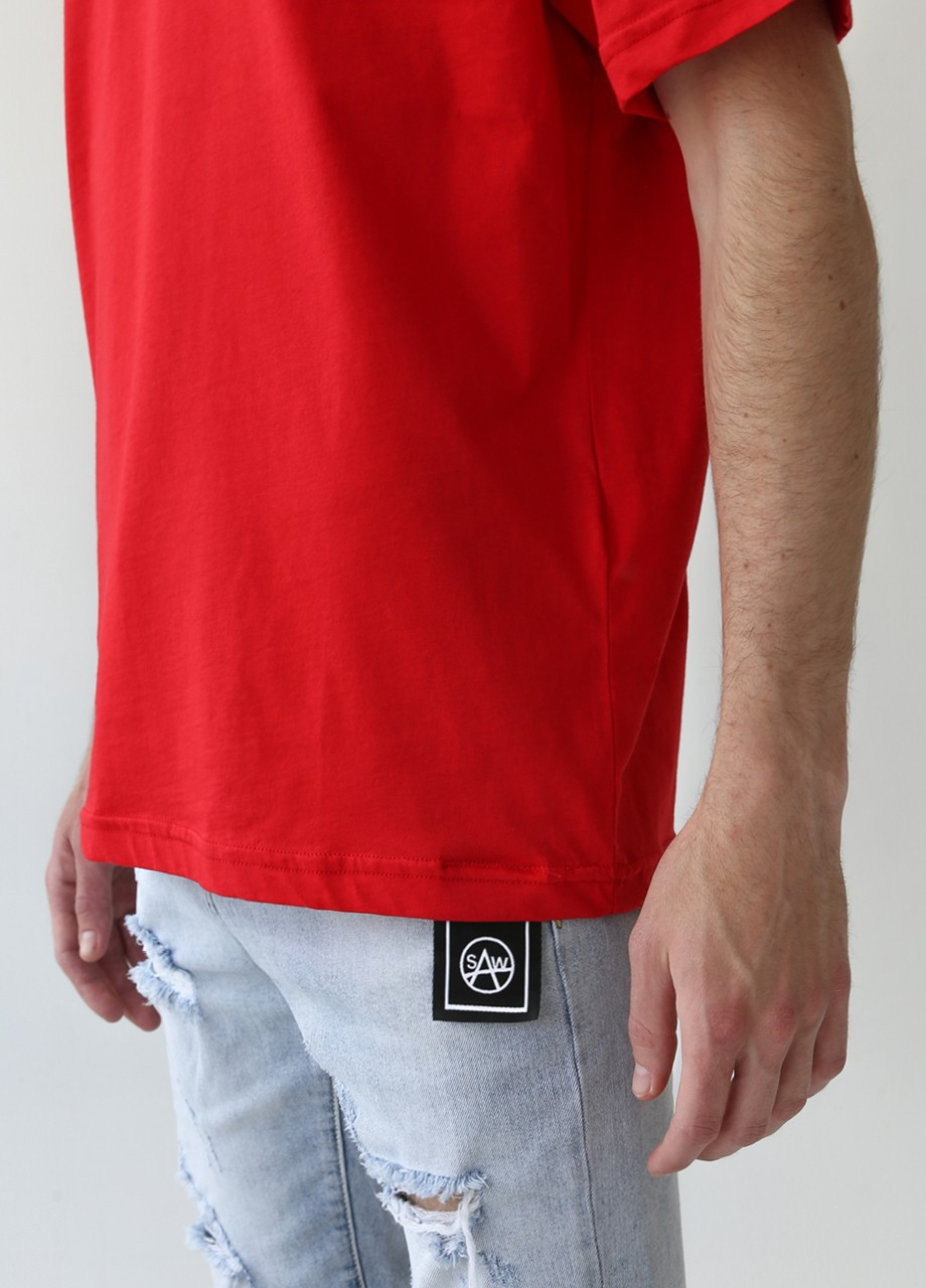 Червона футболка чоловіча червона широка силует на спині JEANSclub Свободная