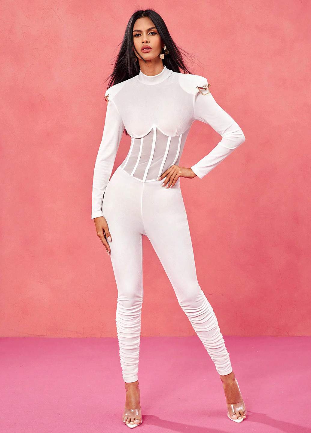 Комбінезон SHEIN комбінезон-брюки однотонний білий вечірній поліестер