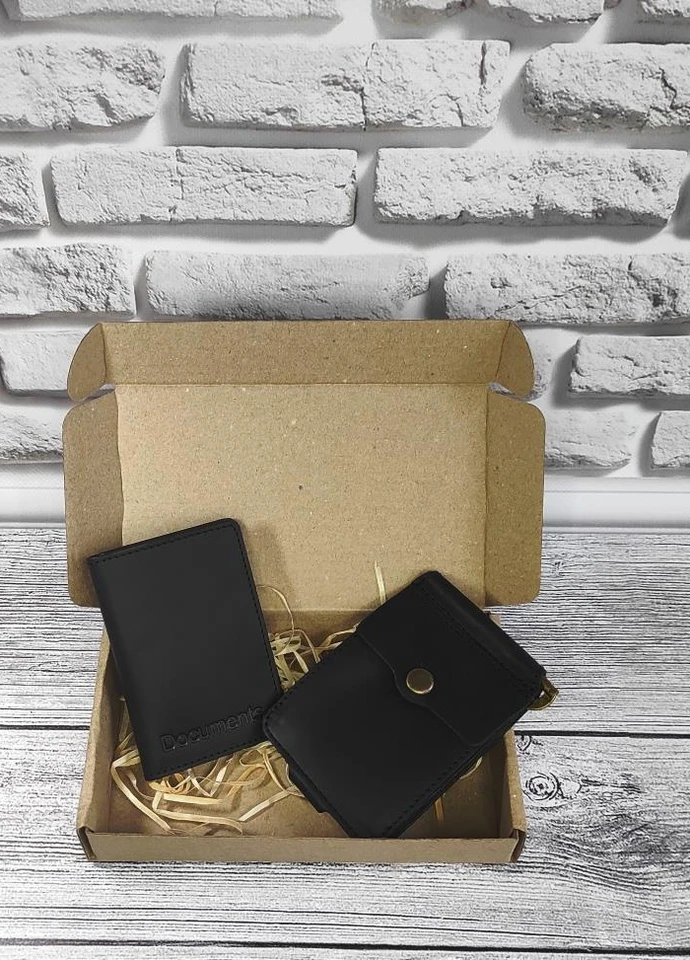 Подарочный набор №10 (зажим + обложка на права, ID паспорт) черный DNK Leather (253933698)