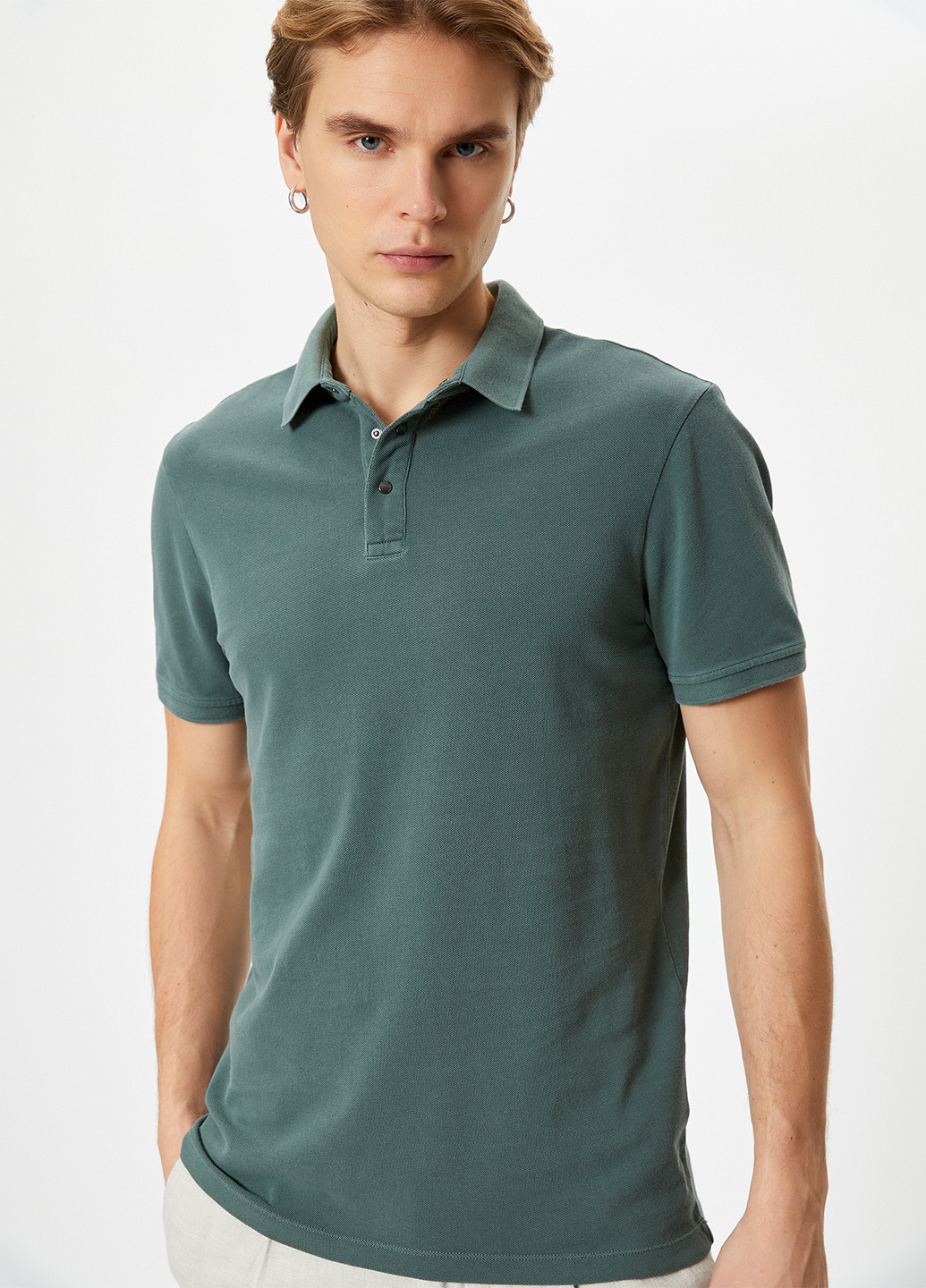 Морской волны футболка-поло для мужчин KOTON однотонная