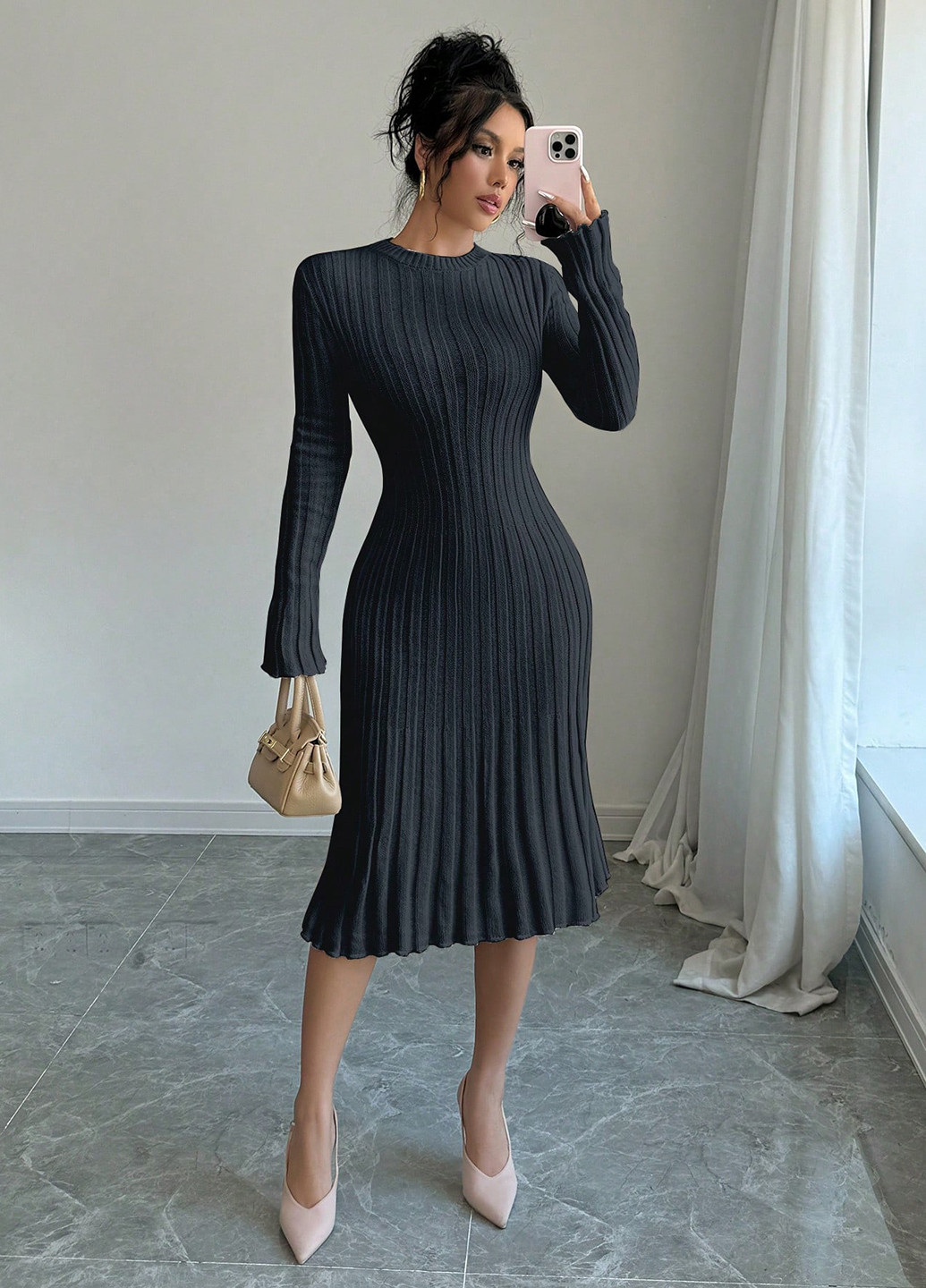 Чорна кежуал сукня сукня светр SHEIN однотонна