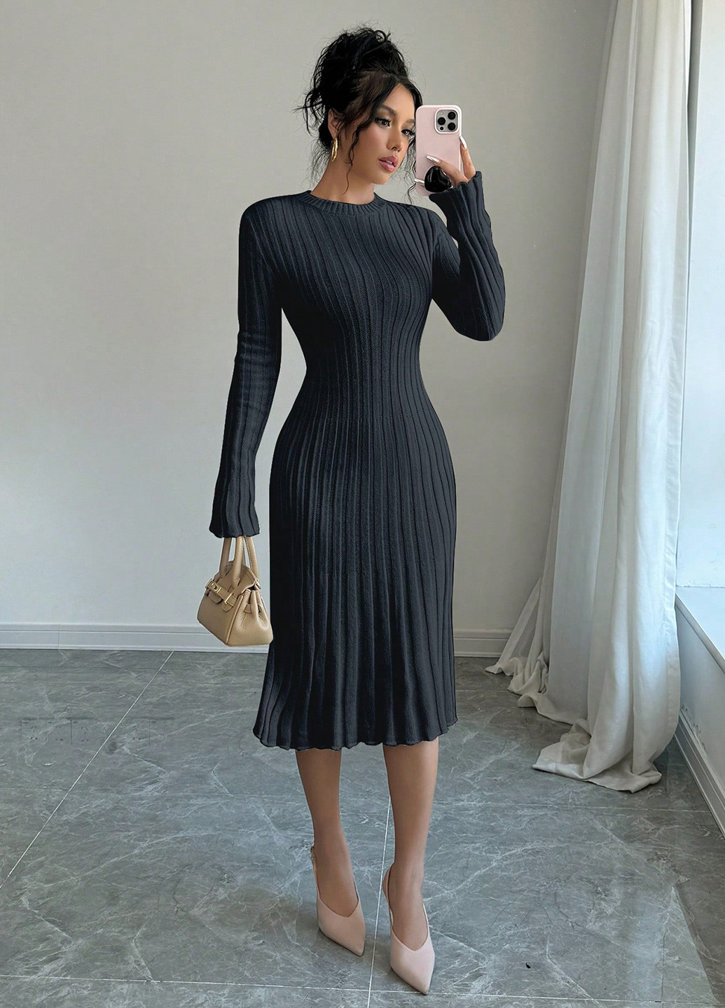 Чорна кежуал сукня сукня светр SHEIN однотонна