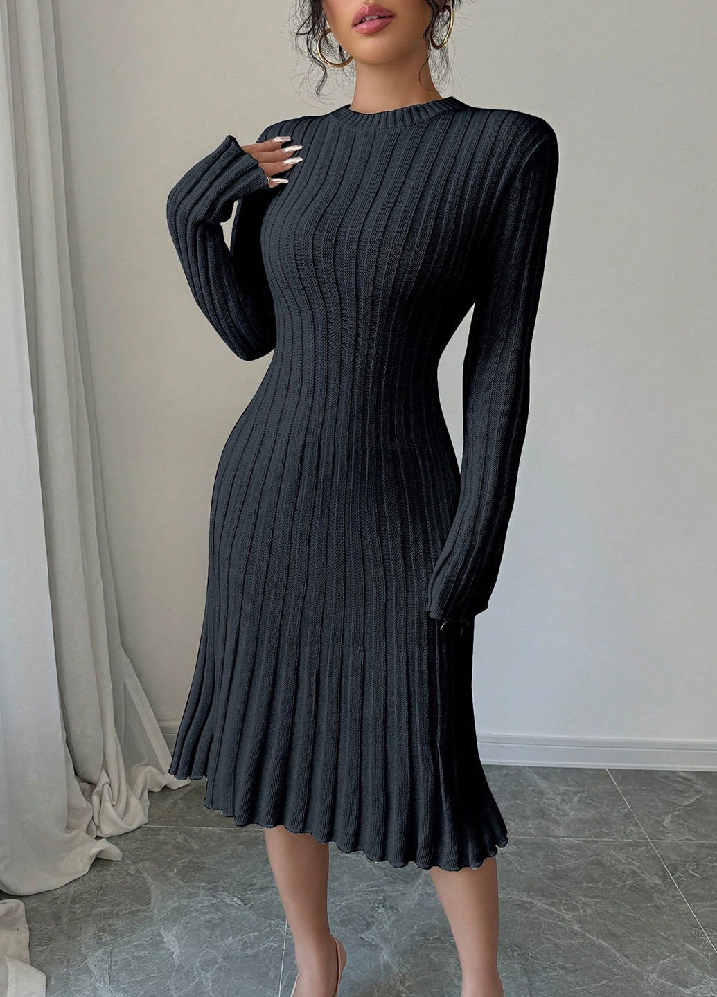 Чорна кежуал сукня сукня светр SHEIN однотонна