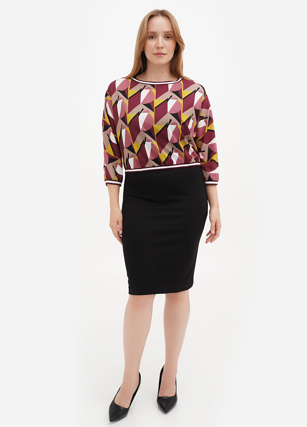 Бордовый демисезонный комплект (платье, блуза) Sassofono Club